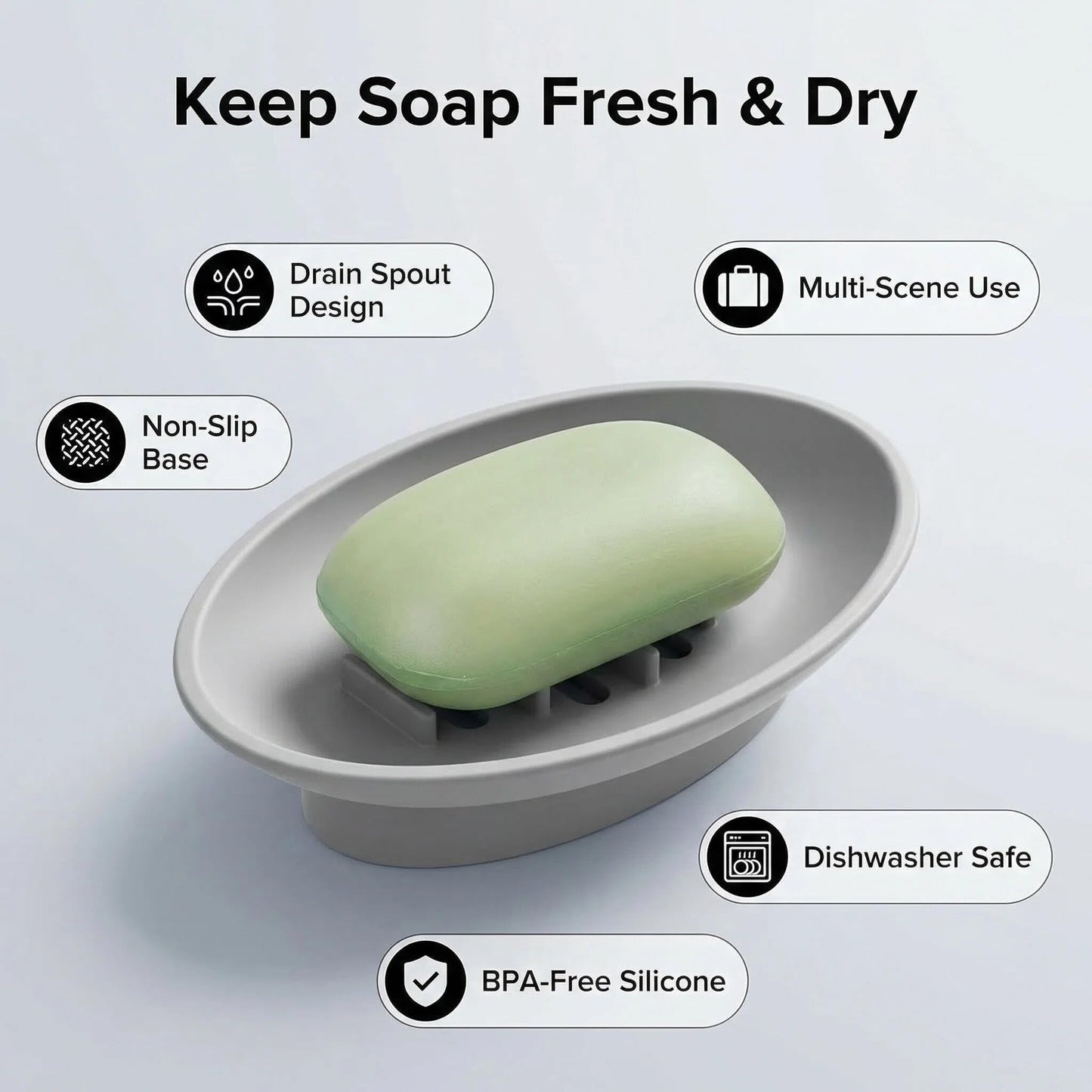 Silicone Bathroom Soap Dishes with Drain Spout, Shower and Bathroom Soap Holder, Bathroom and Kitchen Sink Organizer,Dish Soap Tray,Perfect for Soap On Sink Or Counter