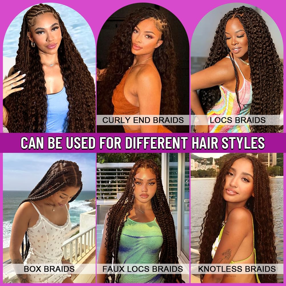 Human Braiding Hair for Boho Braids 120g Deep Water Wave Boho Bulk Human Hair for Knotless Braiding Curly Wet and Wavy Bohemian 100% Virgin Hair Extensions No Weft 3 Bundles/Pack Natural Brown