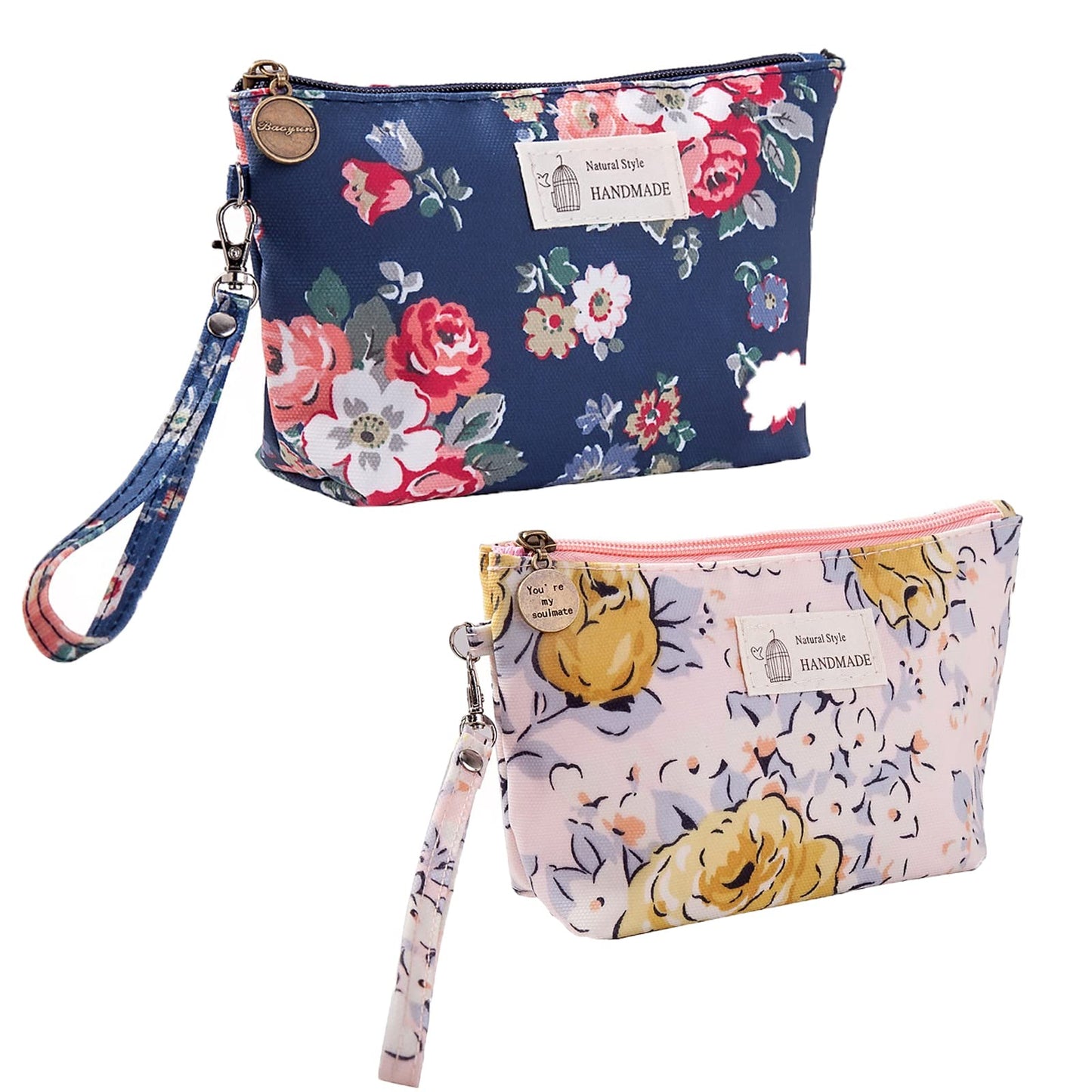 Qikuver Canvas Cosmetic Bags, 2 Pieces Cosmetic Bags for Women, Makeup bag Cute Cosmetic Bag Organizer Small Mini Makeup Pouch for Purse Toiletry Bag