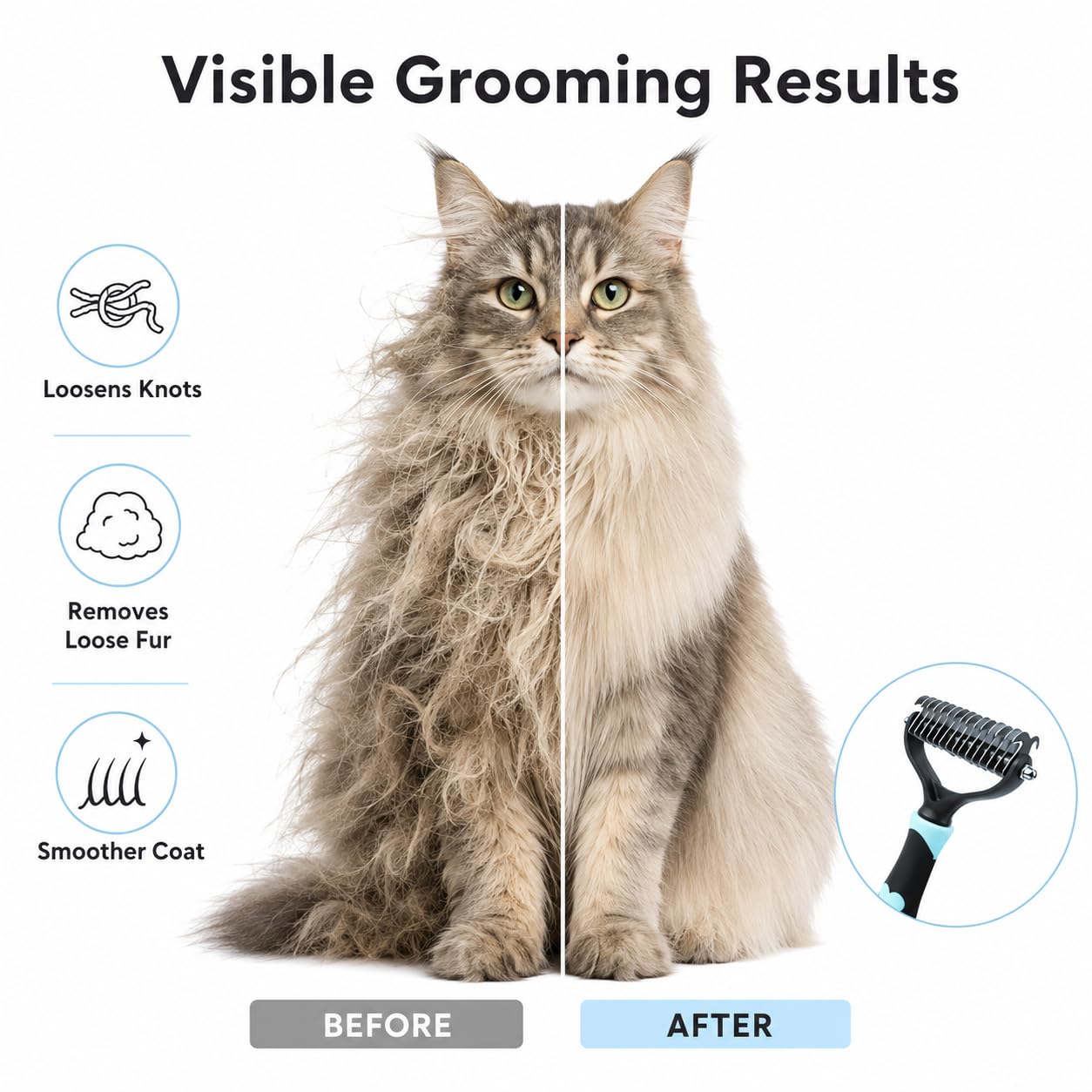 Dematting Comb for Dogs Cats, Pet Undercoat Rake Brush Stainless Steel Teeth Grooming Tool for Long Hair Thick Coat Tangles Knots Loose Fur (1, Pink*15 tooth)