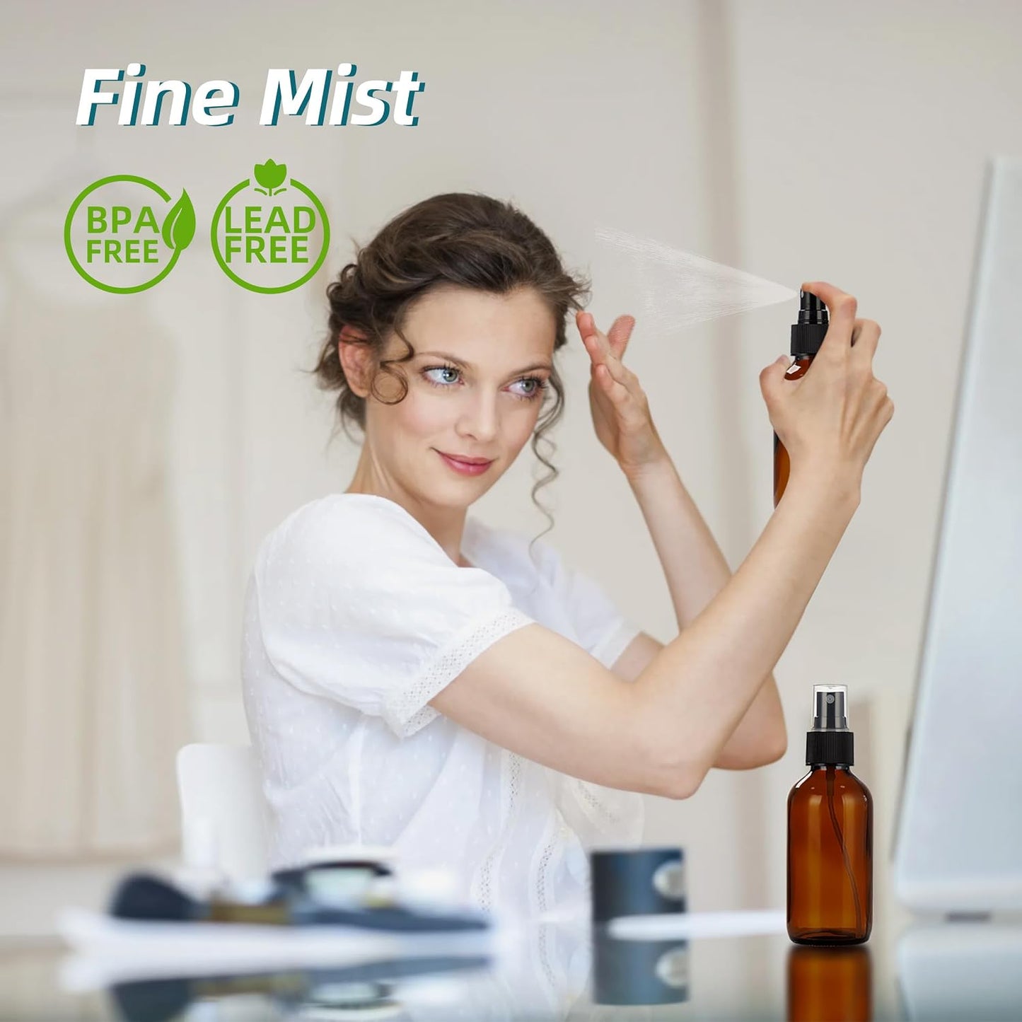Dark Amber Glass Spray Bottles - 4 oz Fine Mist Bottles for Essential Oils, Hair, Face | 4 Pack