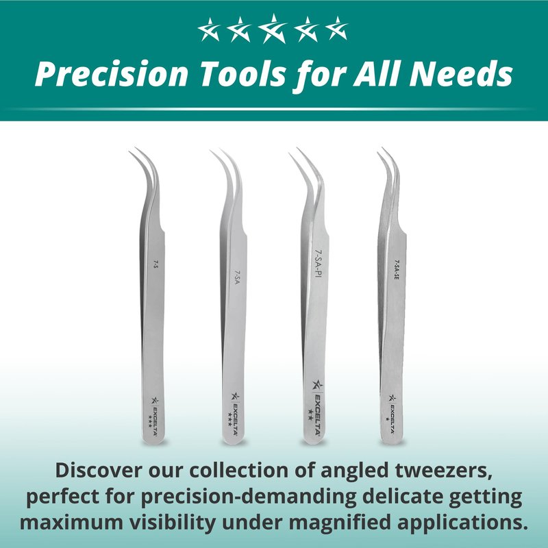 Excelta Curved Very Fine Point Tweezers, 4.5" Anti-Magnetic Stainless Steel, Basic