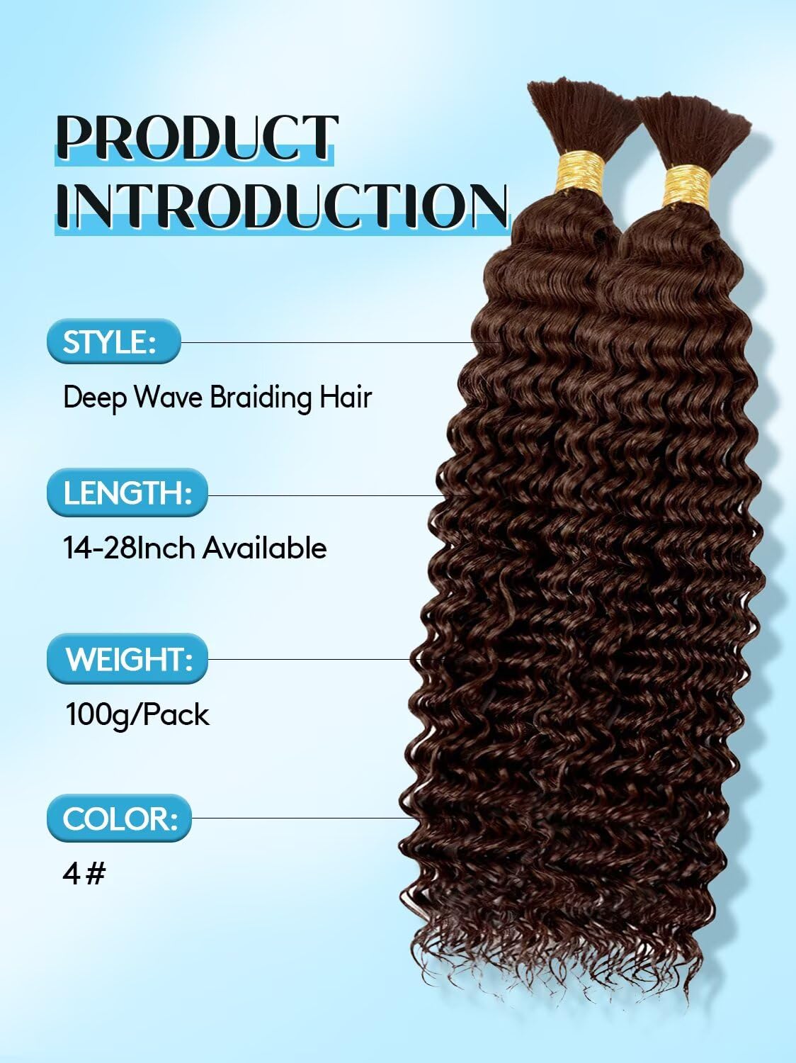 Unprocessed Human Hair for Braiding - #4 Medium Brown Curly Bulk Hair | 12A Grade, 16 Inch, 100g, 2 Bundles