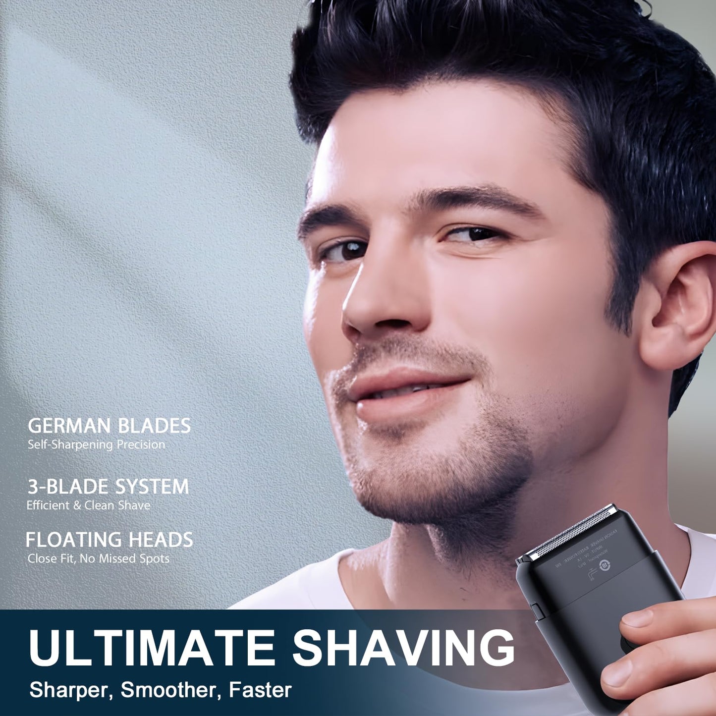 Electric Shavers for Men, Mini Travel Electric Razor, Foil Shaver for Men, Fast Rechargeable Dual Floating Blades IPX7 Waterproof Wet Dry Face Razor-Light Black