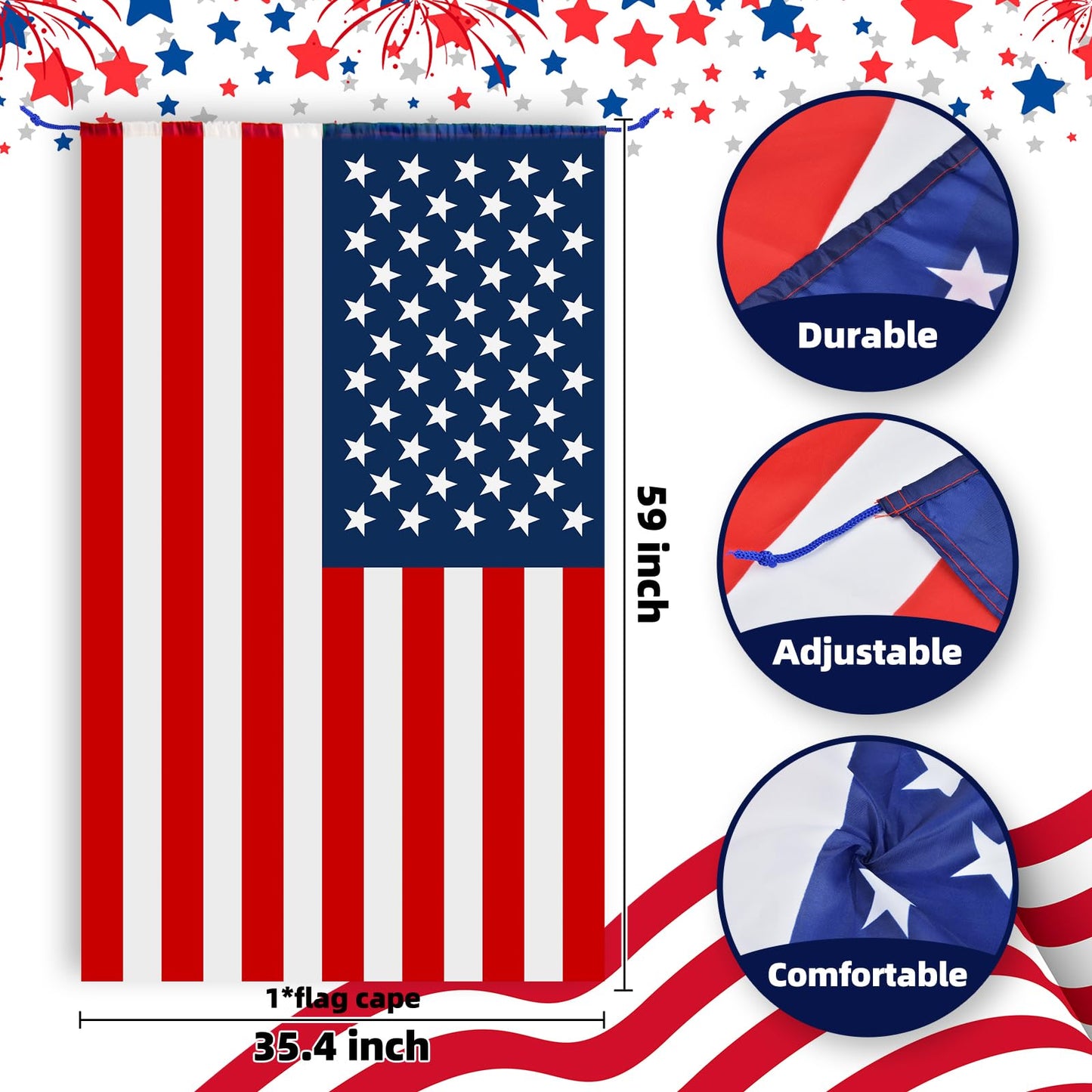 2026 Soccer Fan Flag Cape Set, National Cape Sunglasses Headband Tattoos, Flag Costume Cape for Match Day Party 4th of July(America)