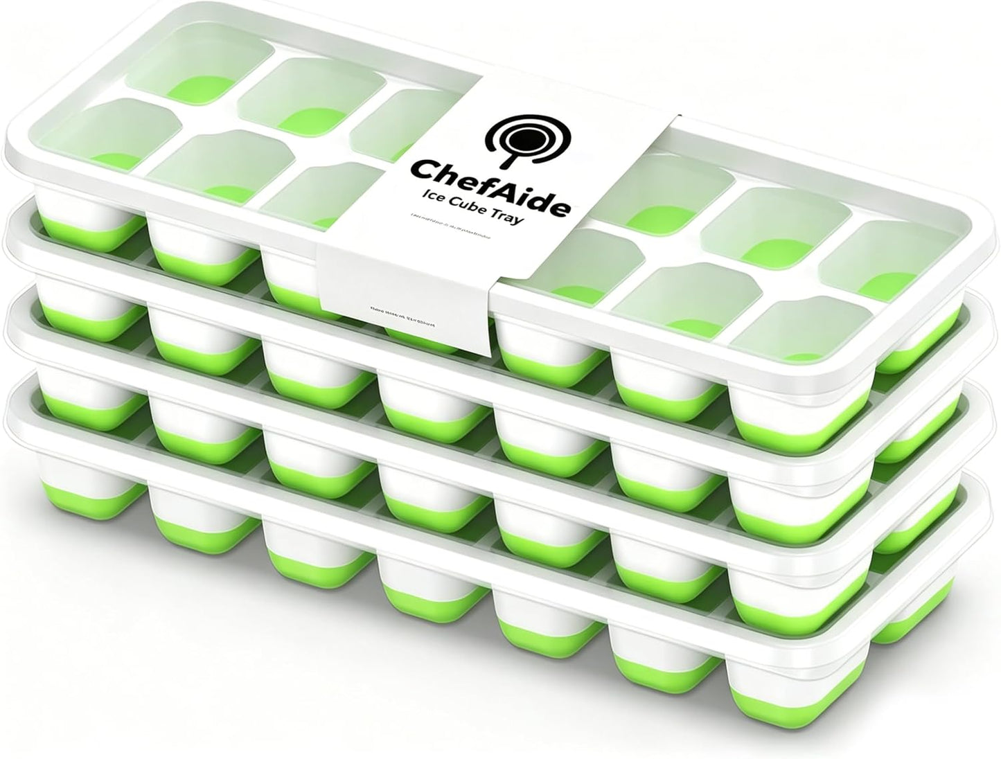 ChefAide Ice Cube Trays - 4-Pack Stackable Silicone & Plastic Molds for Easy Release | 56-Cube Capacity
