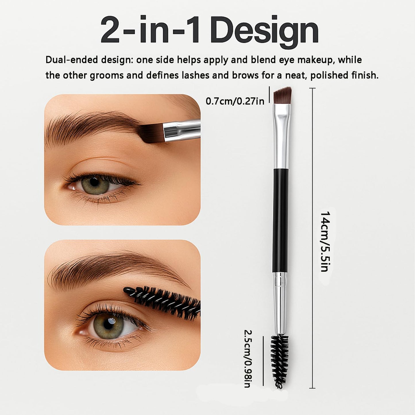 3 PCS Eye Makeup Tools Set, Eyebrow Brush and Comb with Spoolie, Eyelash Separator Tool, Angled Detail Brush for Mascara Grooming