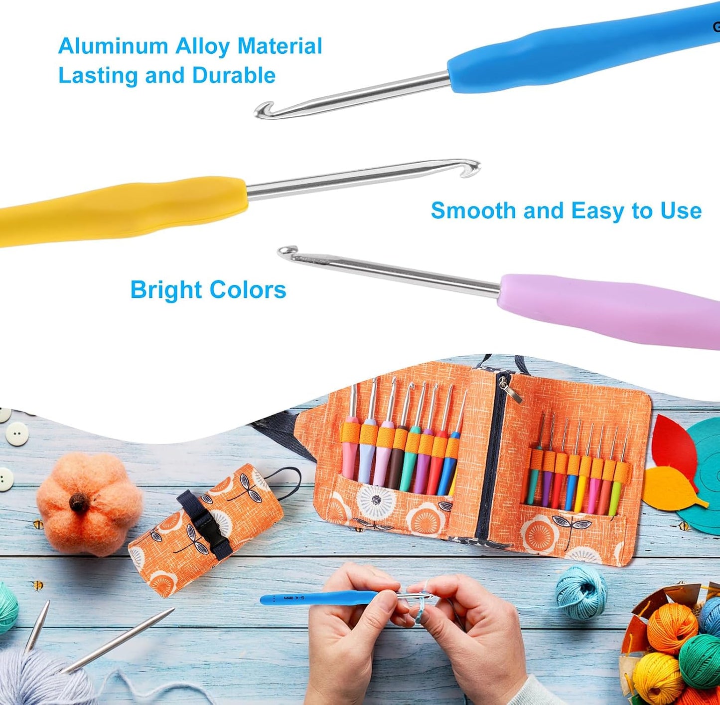 Ergonomic Crochet Hooks Set - 21 Sizes 0.5–10.0mm | Soft Grip Needles with Roll Bag for Comfort