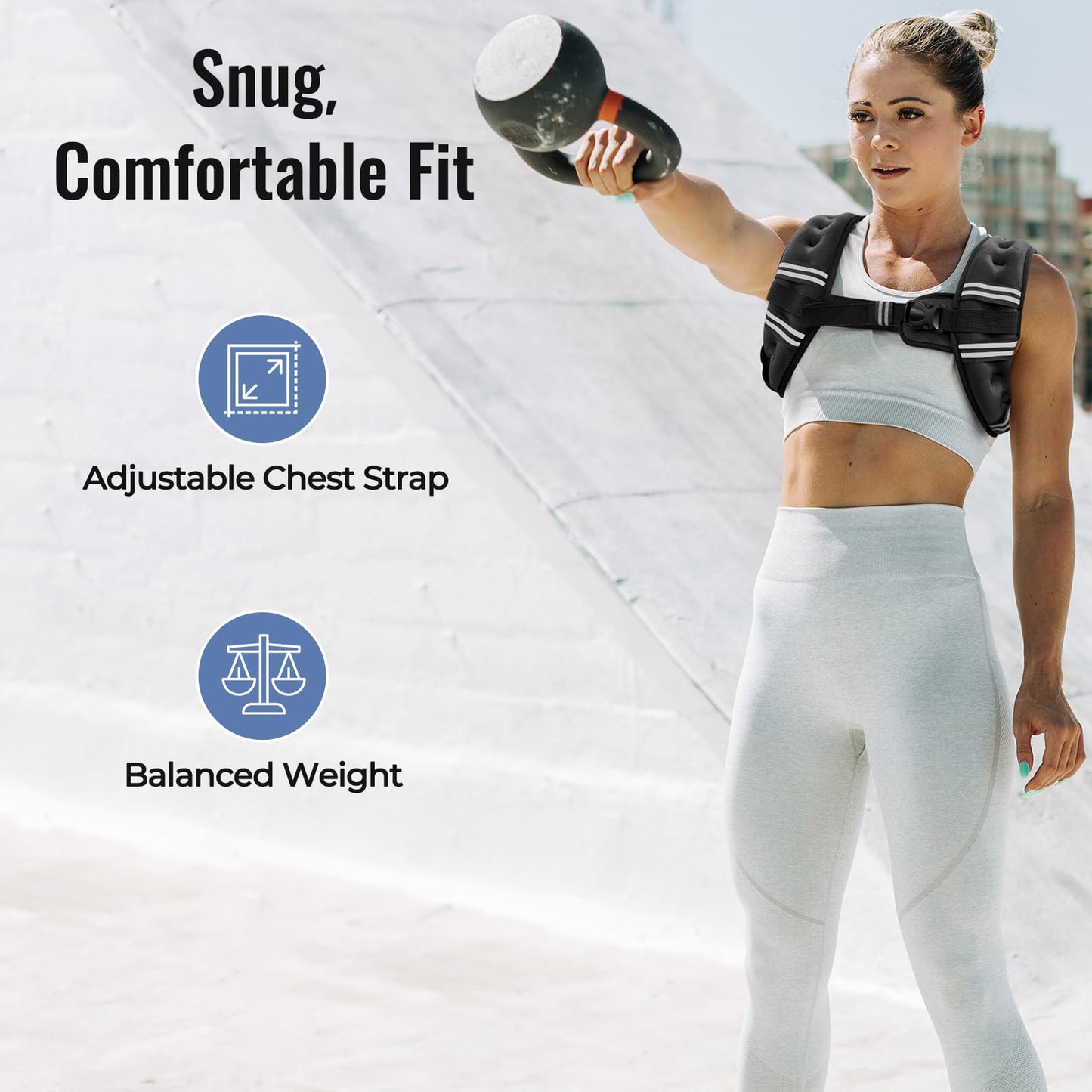 Zeerun Weighted Vest, 6lb/8lb/10lb/12lb/15lb/18lb/20lb/24lb/30lb for Men Women, Reflective Stripe Adjustable Buckle, Comfortable Durable Rucking Vest for Walking Running Strength Training, 10LBS-Black