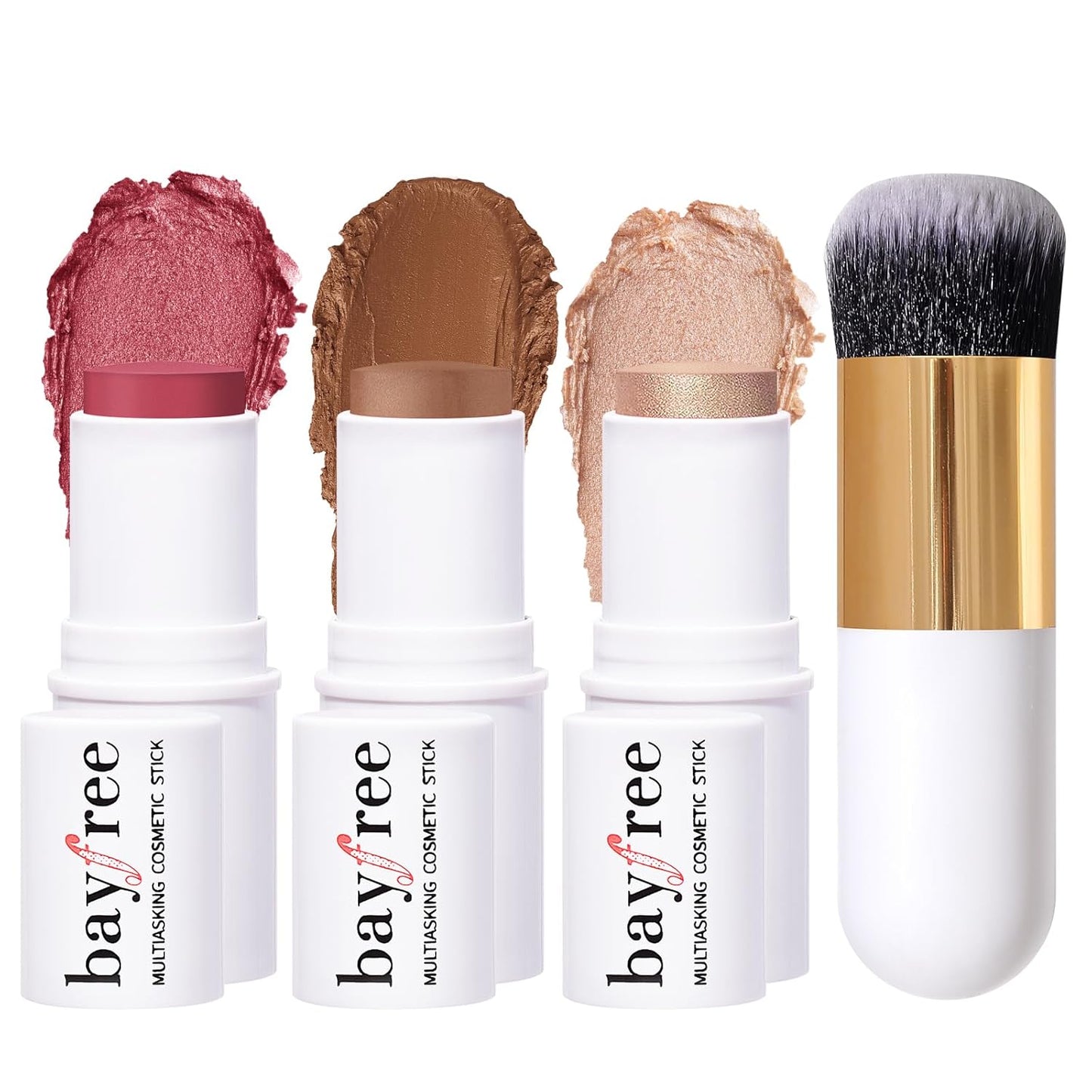 KIMUSE Cream Blush, Highlighter & Contour Stick Trio - Long-Lasting Face Makeup Set with Brush