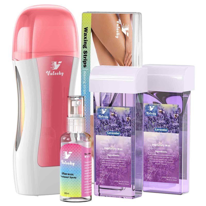 Roll on Wax Kit, Vuteehy Waxing Roller Kit for Hair Removal, Roller Waxing Kit with 2 Wax Cartridges