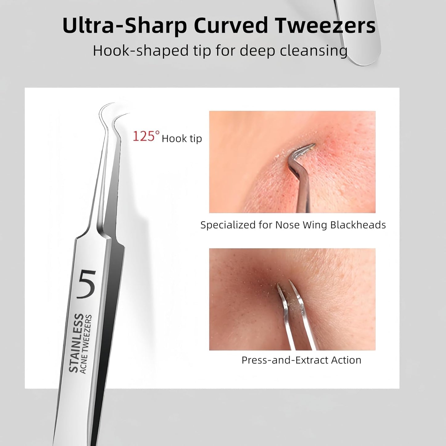 Blackhead Tweezers Set - Precision Stainless Steel Acne Removal Kit | 3-Piece Tool for Pimples & Ingrown Hairs