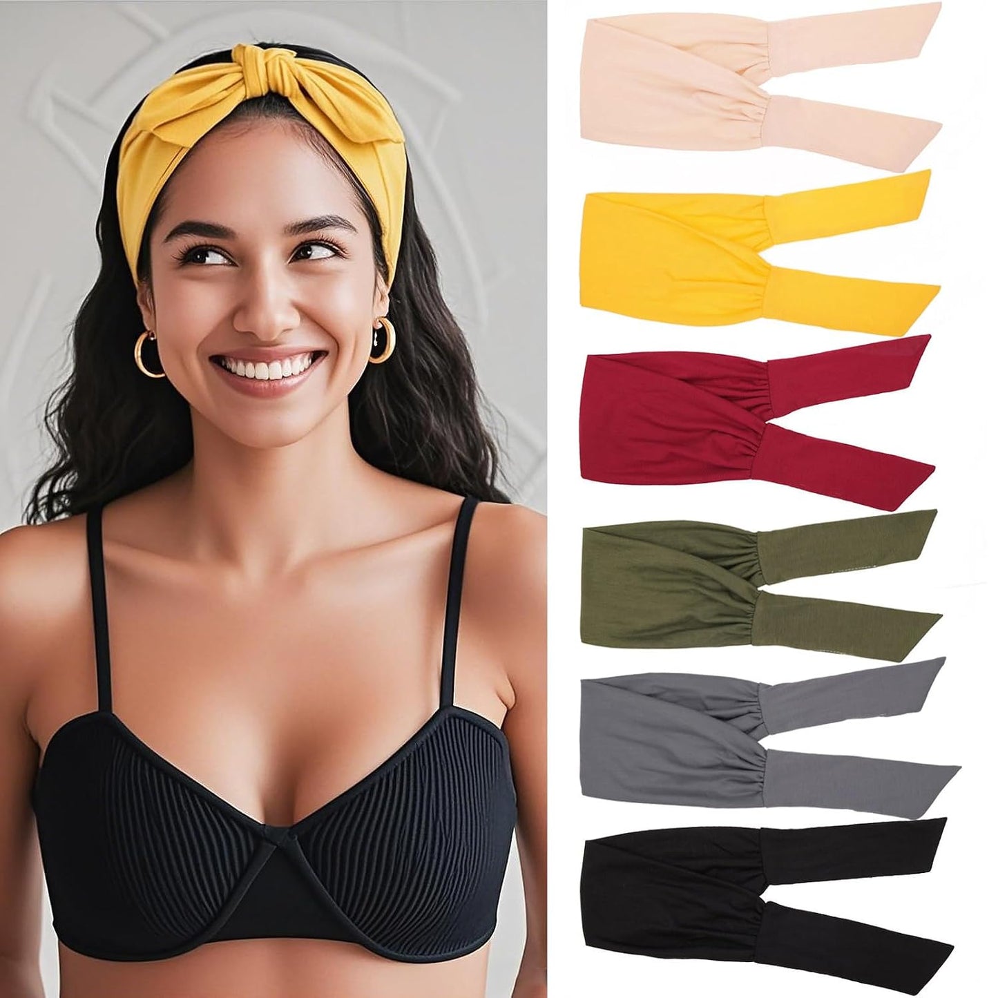 Adjustable Boho Headbands for Women - 6 Elastic Knotted Hair Accessories | Fashionable Wide Yoga Workout Bands