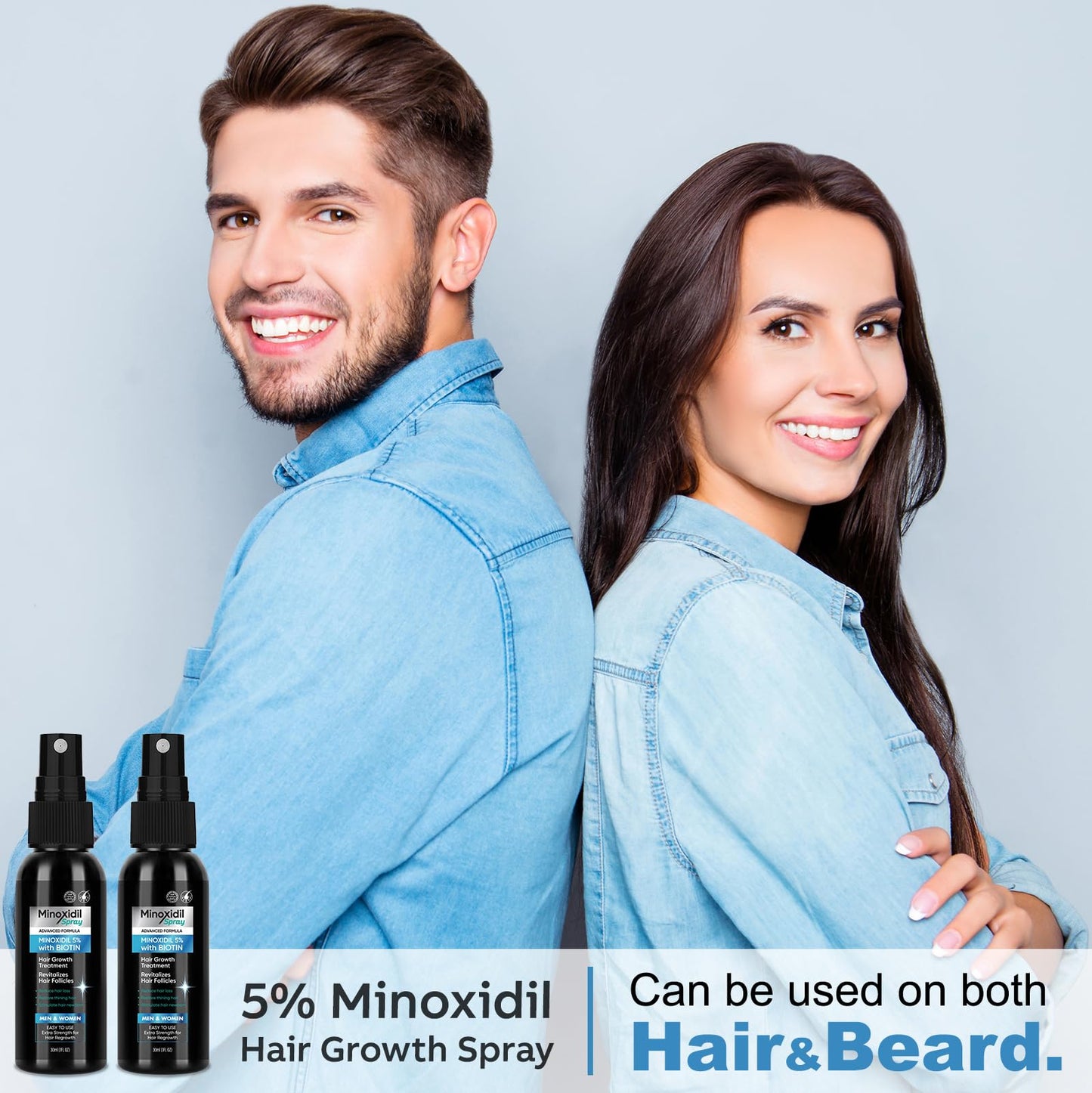 5% Minoxidil for Men Beard and Hair, Minoxidil for Women Hair Growth Spray with Biotin & Castor Oil, Strengthens Weak Roots, Repairs Thinning Hair Spray (180ml, 6PCS-Spray)
