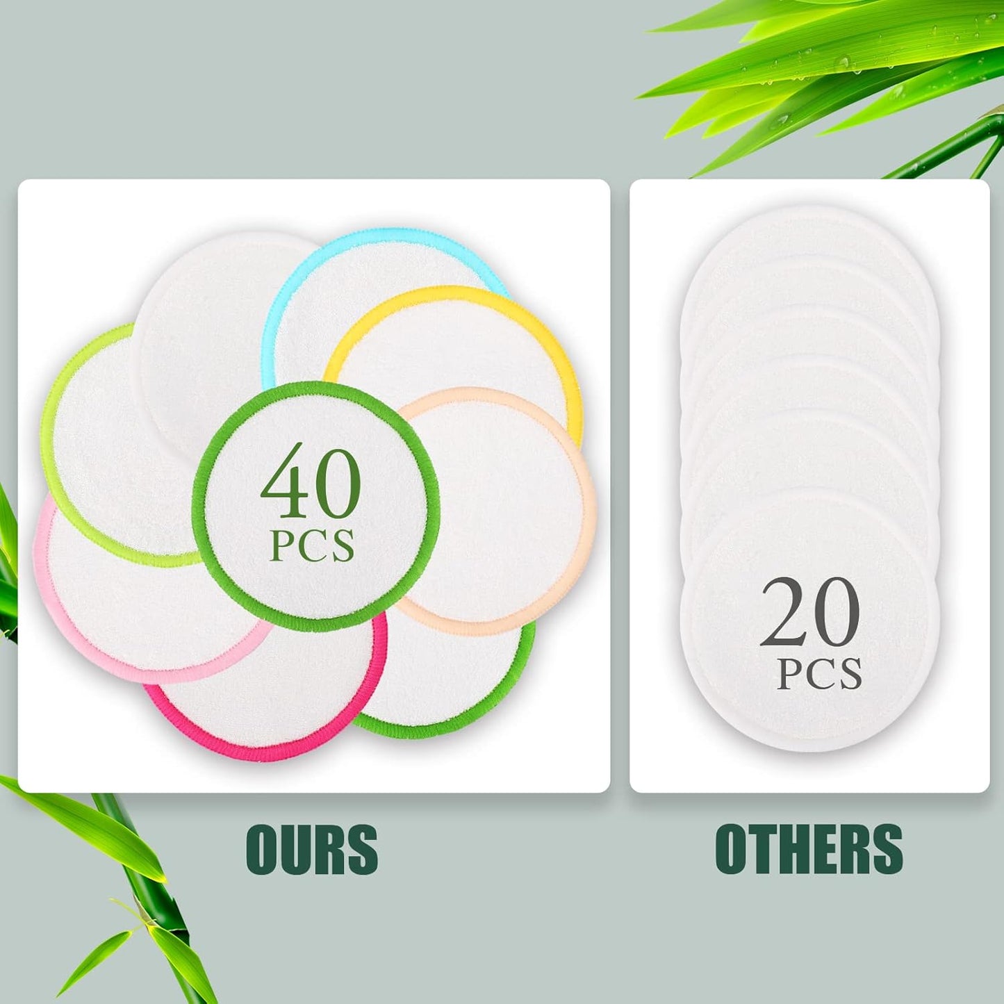 Reusable Makeup Remover Pads - Washable Bamboo Fiber | 40-Pack for All Skin Types