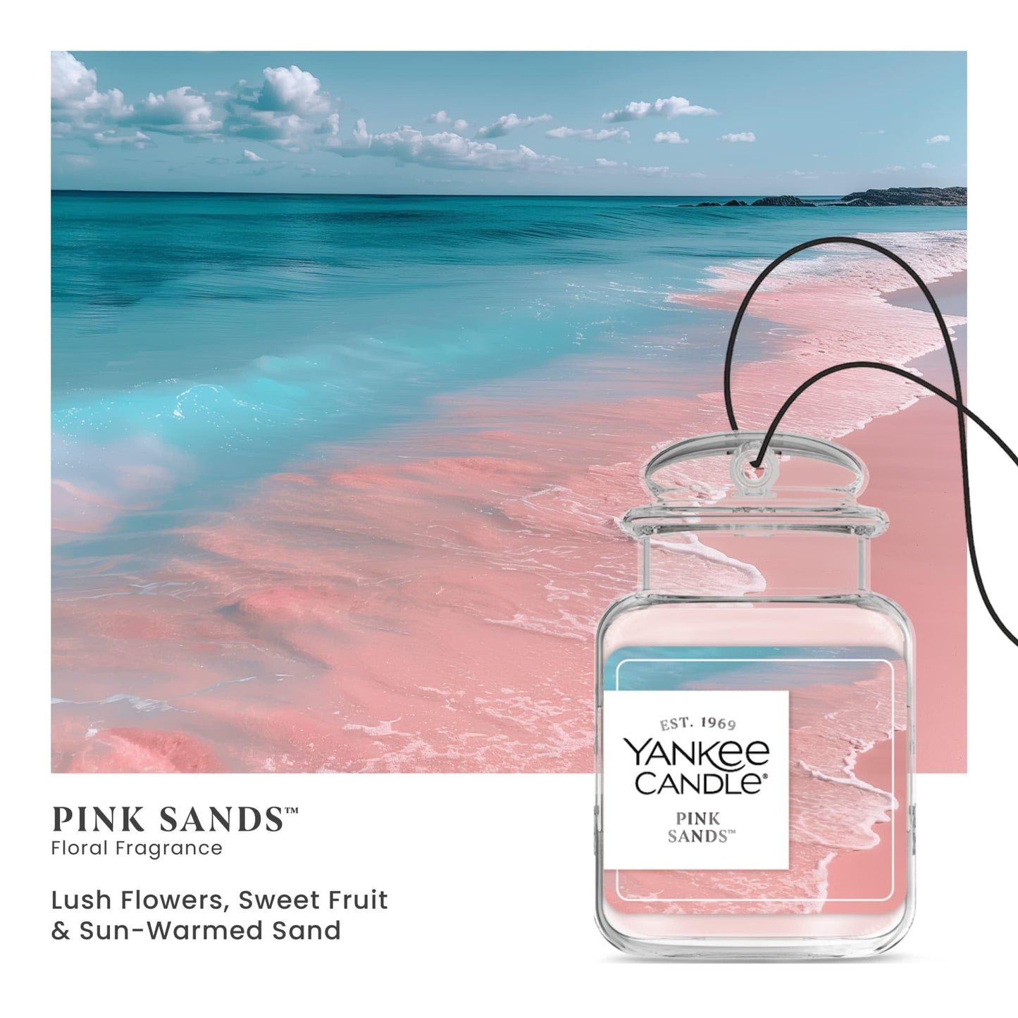 Yankee Candle Car Jar Ultimate Hanging Air Freshener, Pink Sands, Up to 30 Days Odor Neutralization