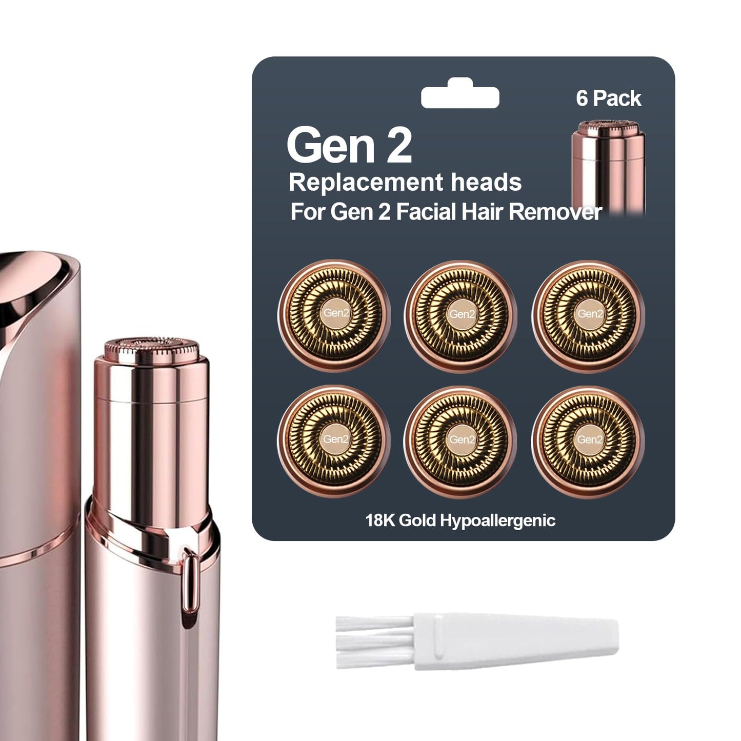 FRASAM 6Pack Facial Rose Gold Gen 2 Replacement Heads for Flawless Hair Remover Generation 2, 18K Gold Double Blades