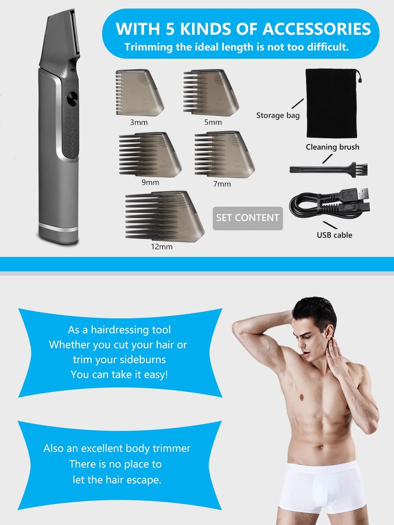 Mens Body Hair Trimmer Hair Cutting Tools Neck, Back, Facial, Beard Hair Trimmer As Seen on Tv Self Haircut Shavers for Men Long Handle Hair Cutting Comb