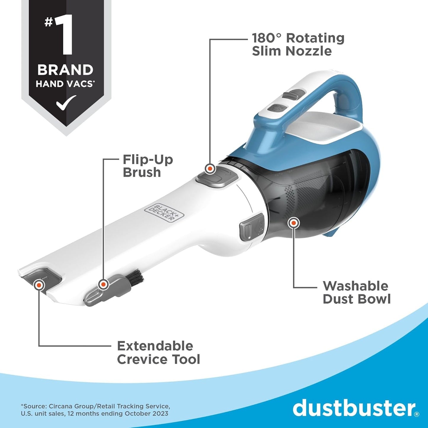 Black+Decker Handheld Vacuum - Cordless AdvancedClean Design | Compact for Home & Car, Includes Crevice Tool & Charging Station