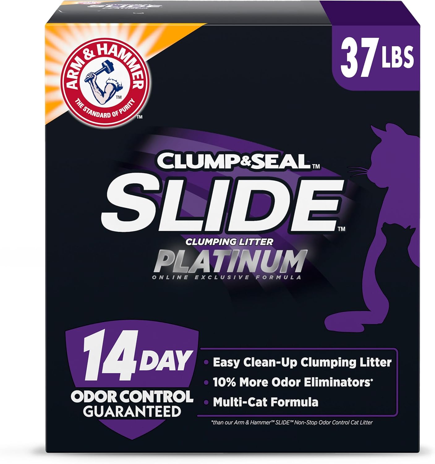 ARM & HAMMER Clump & Seal SLIDE Platinum Cat Litter - Easy Clean, 14-Day Odor Control, 37 lbs