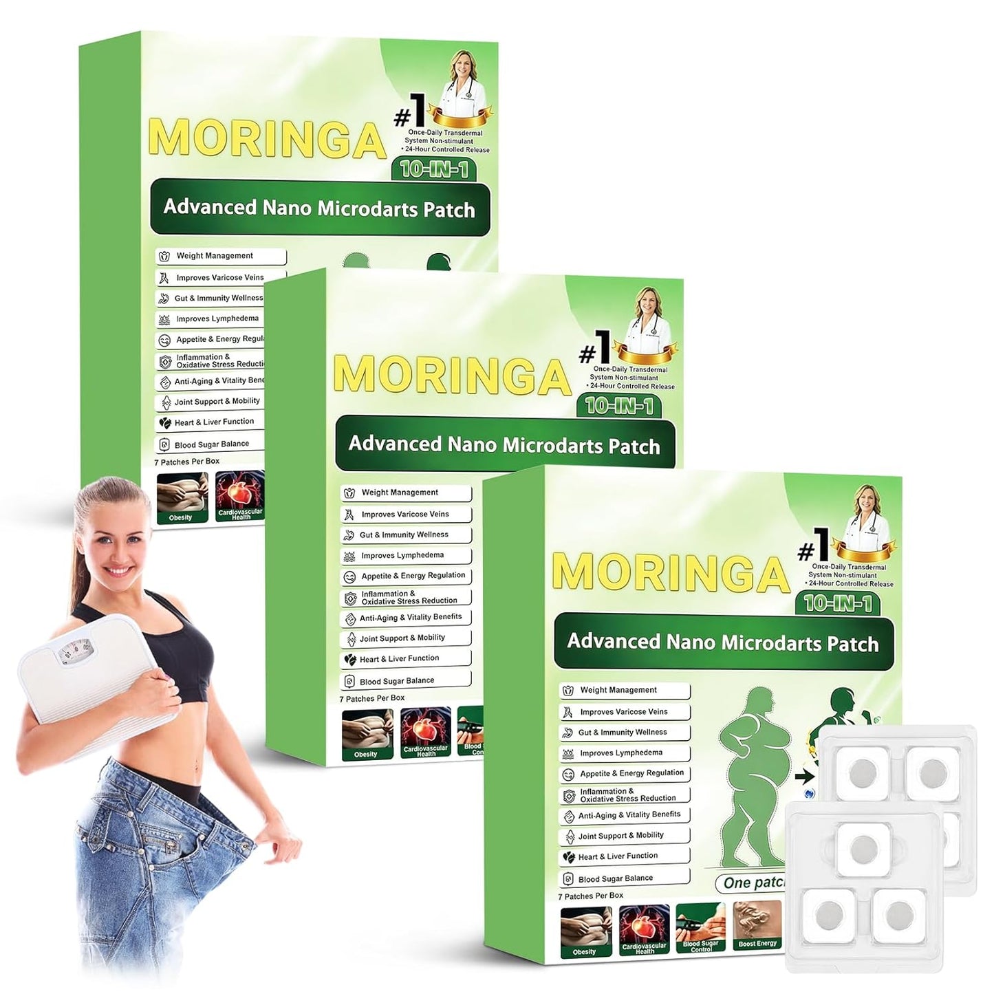 Moringa 10-in-1 Nano Microdarts Patches - Natural Body Treatment for All Skin Types | 3 Boxes