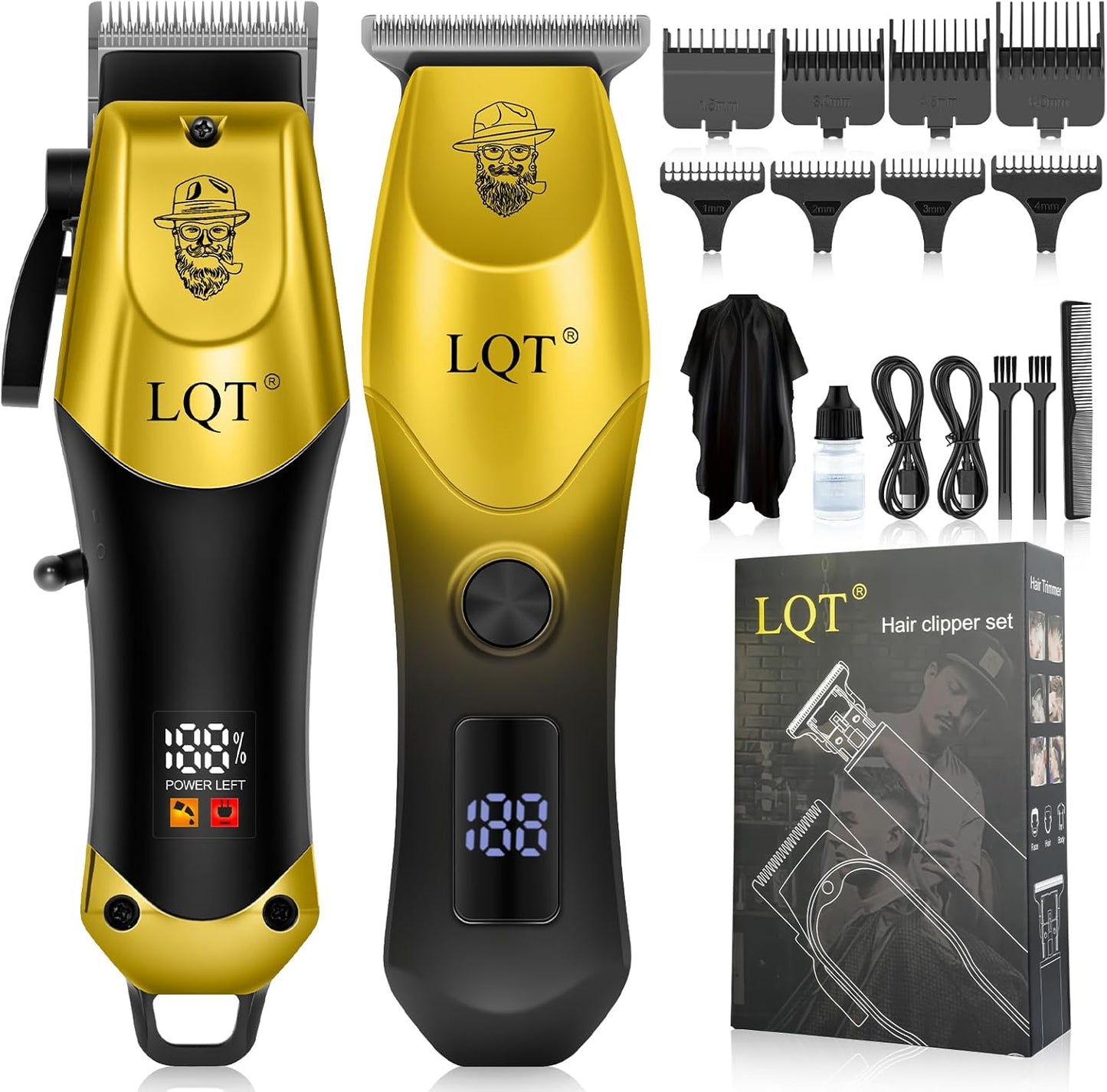 Hair Clippers for Men - Cordless Grooming Kit with LED Display | 4-Piece Set with Clipper, Beard Trimmer, Shaver & Nose Trimmer