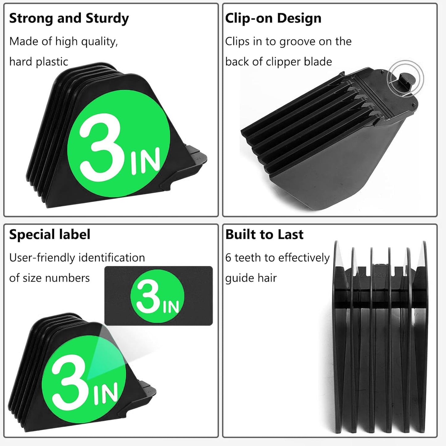 Hair Clipper Combs Guides - 8-Piece Set for Wahl Clippers | 1", 1.25", 1.5", 2" Sizes