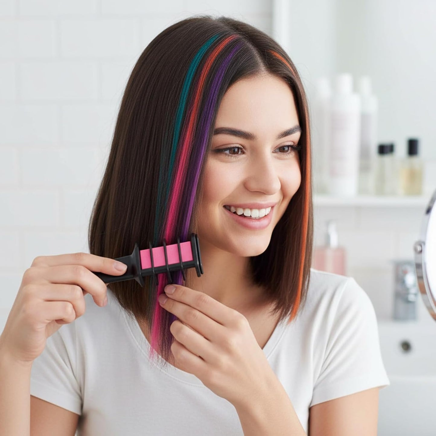 Mini Hair Chalk Comb Set - 6 Pcs Temporary Hair Color for DIY Party & Cosplay Fun
