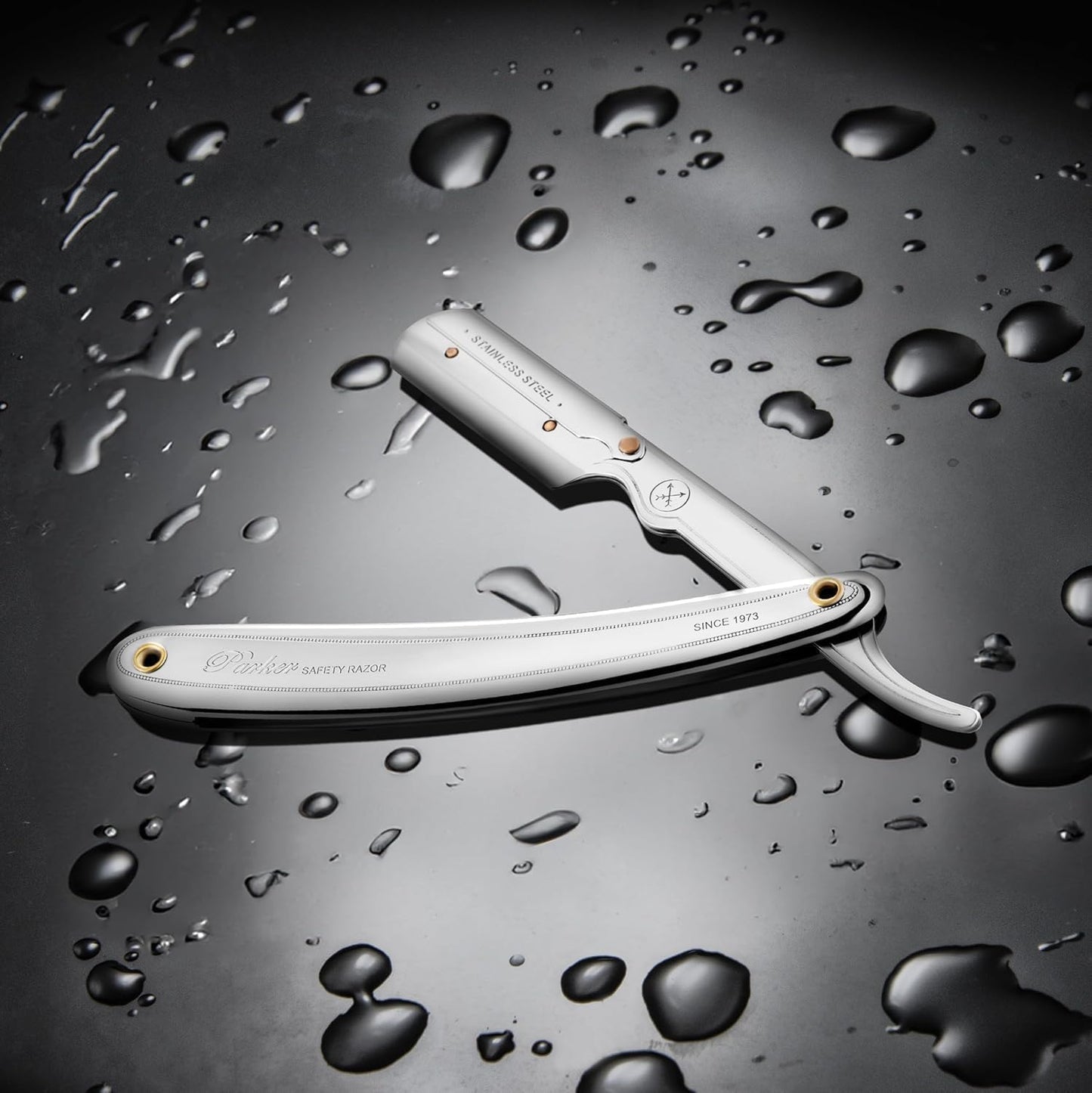 Parker SR1 Stainless Steel Straight Edge Barber Razor – Professional Shavette for Barbers & Home Use with 5 Premium Platinum Half Blades – Replaceable Blade Straight Razor for Close, Smooth Shaves