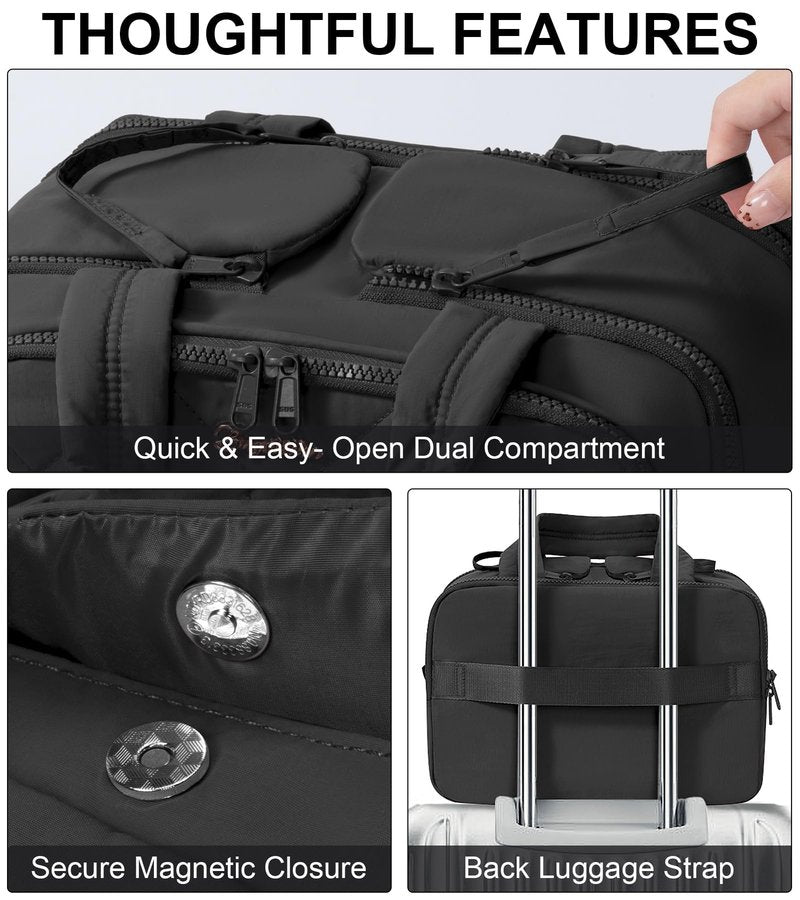 Travel Toiletry Bag, Large Wide-open Puffy Toiletry Bag for Women, Lightweight Quilted Makeup Bag Cosmetic Organizer with Handle Water-resistant Travel Essentials for Toiletries Accessories Black