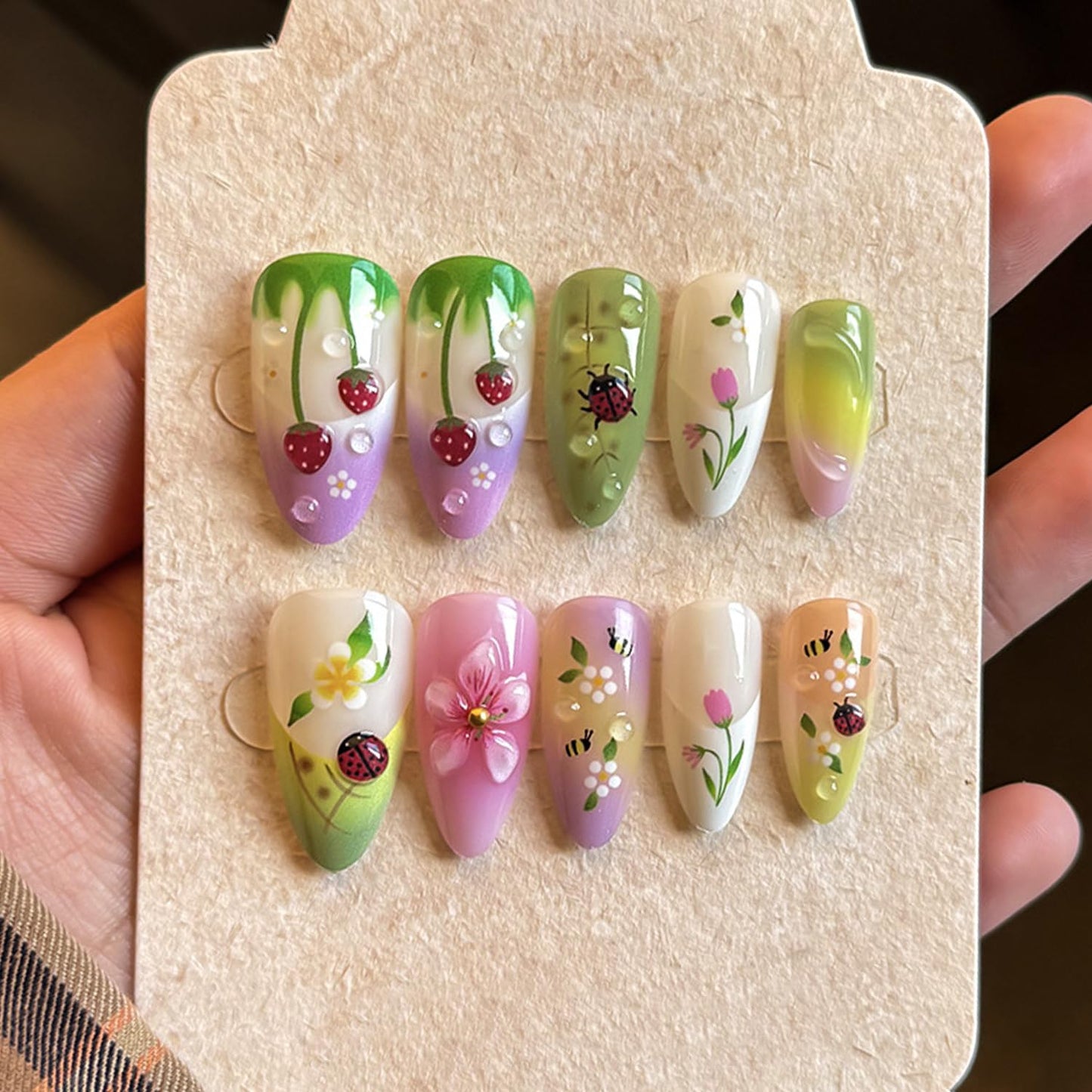 Independence Day Press-On Nails - 30Pcs Medium Almond Shape with 3D Red & Blue Bow Designs | Patriotic French Tip Full Cover