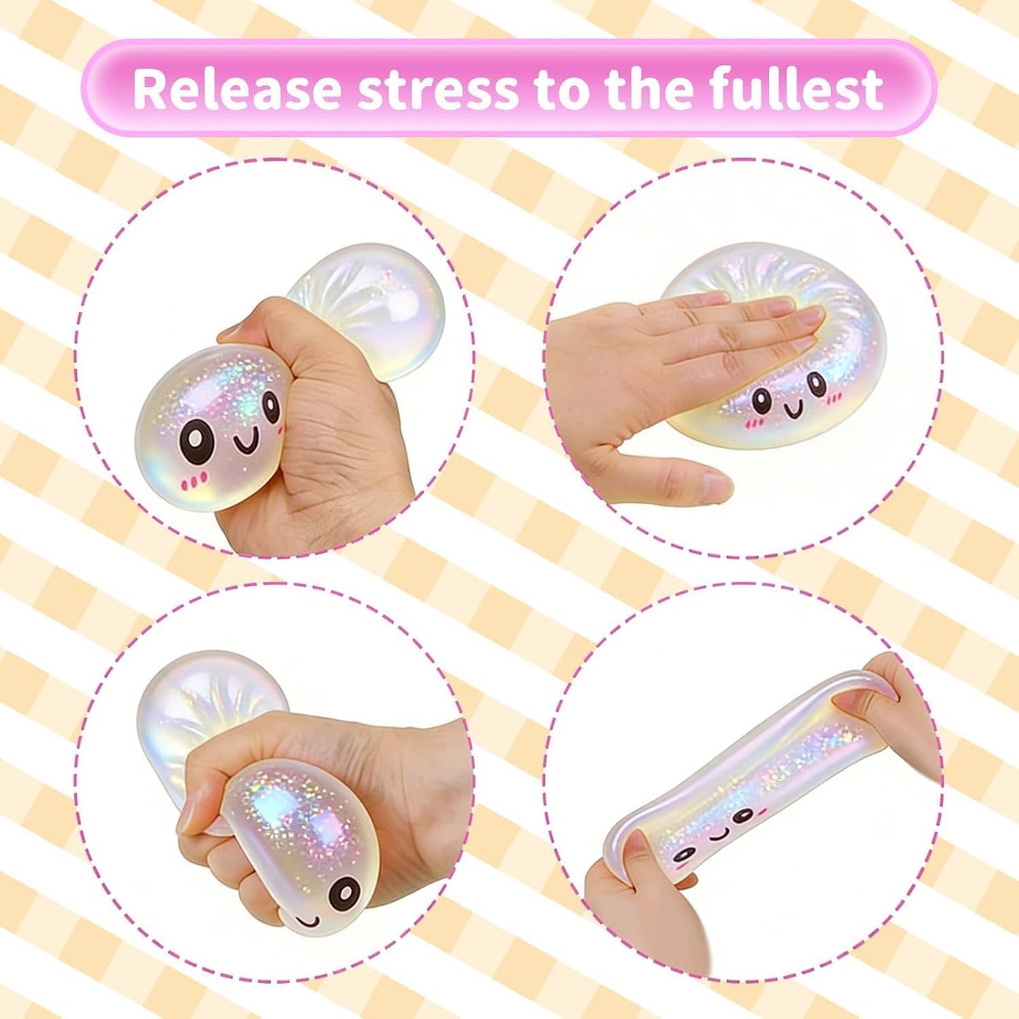 Glitter Dumpling Squishy - Soft Stress Relief Fidget Toy | Mini Food Steamer Design, White
