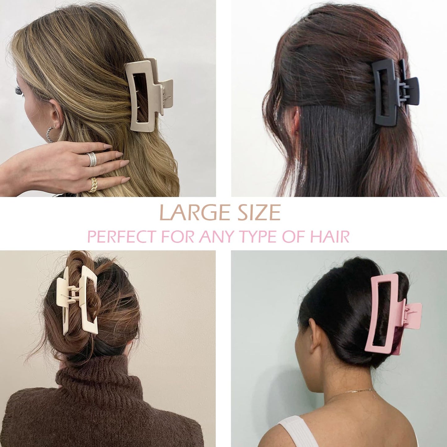 Large Hair Claw Clips - 12 Pack Flower & Square Clips for Thick Hair | Strong Hold & Matte Finish