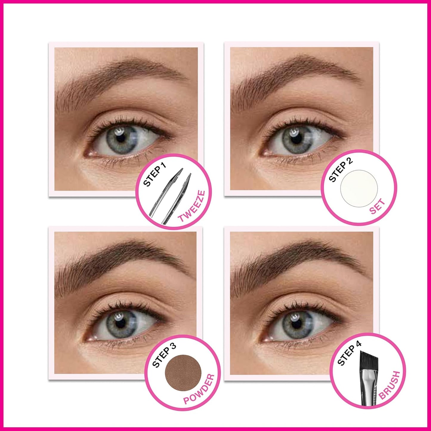 Ultimate Eyebrow Makeup Kit - Long-Lasting Matte Brow Powder, Tweezers & Brush | Dark Brown Compact
