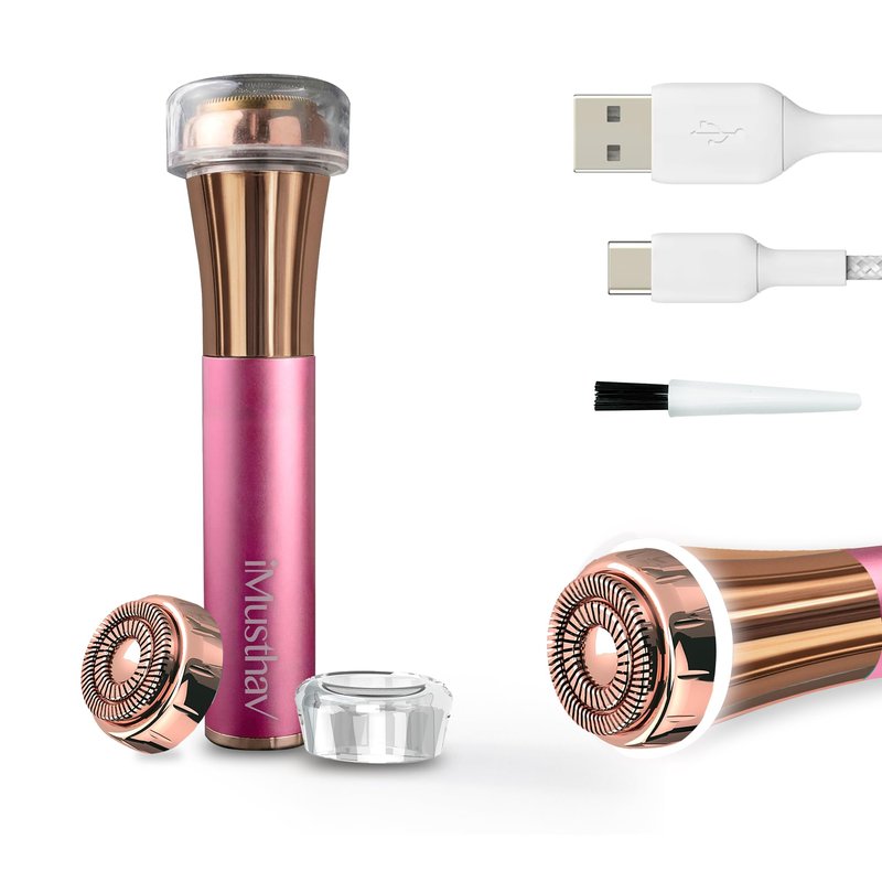iMusthav Facial Hair Removel for Women, Type-C Rechargeable Painless Flawless Electric Facial Hair Remover, Face Shaver Razor Trimmer with 18K Gold-Plated, 20mm Dual Ring Floating Head, 360°LED