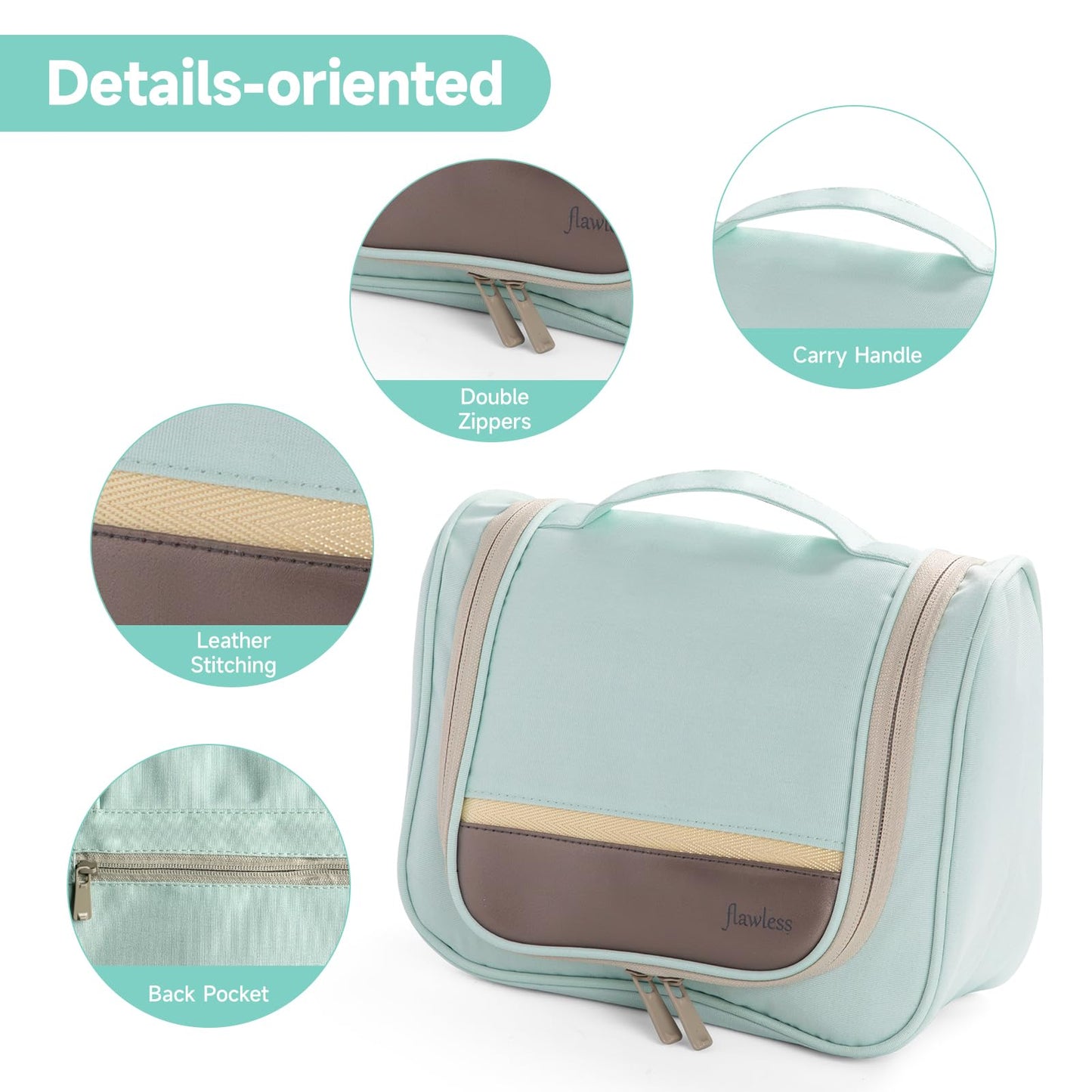 Posprica Hanging Toiletry Bag with Hook - Waterproof Travel Organizer with Multiple Compartments, Portable Cosmetic Makeup Bag for Women Men, Bathroom Gym Travel