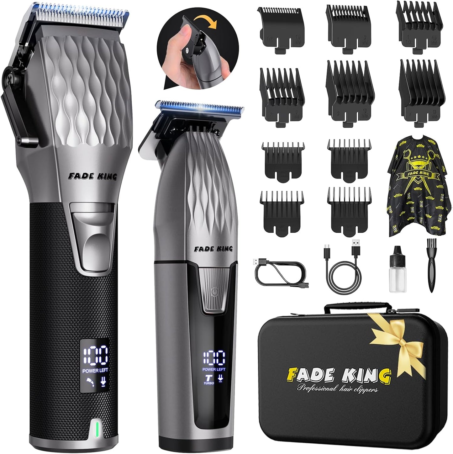 FADEKING® Professional Hair Clippers - Cordless Beard Trimmer Kit for Hair Cutting & Grooming | Ideal Gift for Men