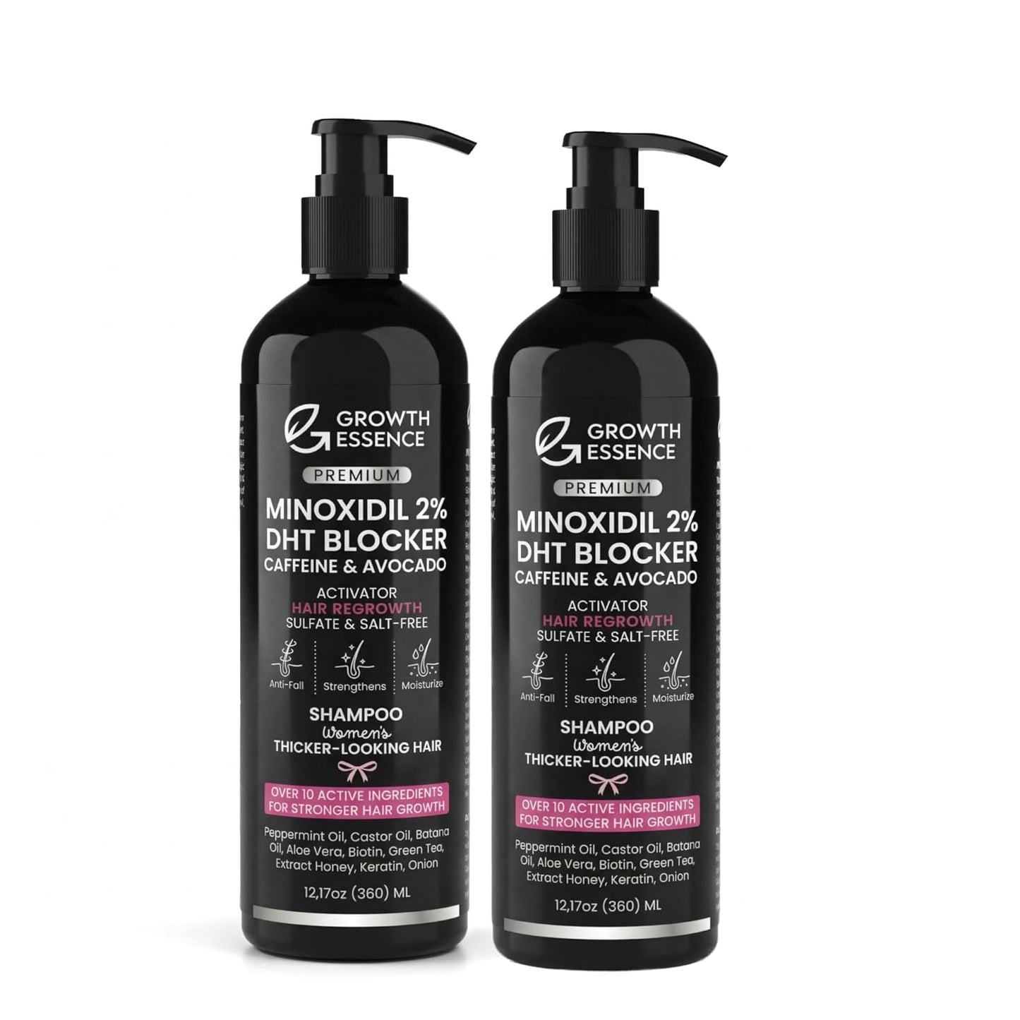 Minoxidil 2% Shampoo for Women | Hair Regrowth Formula with Biotin, Caffeine & DHT Blockers - Strengthening Keratin & Castor Oil | 2-Pack