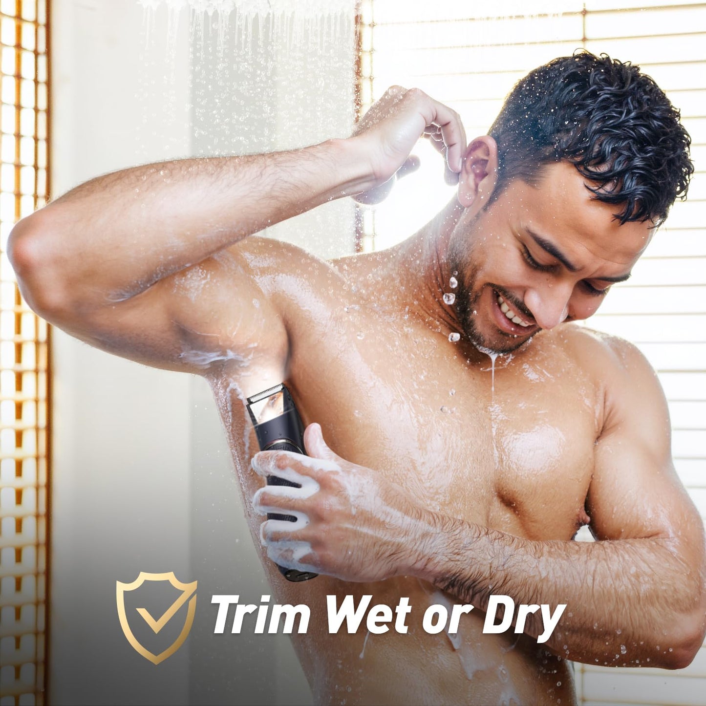 Body Trimmer for Men: Pubic Hair Trimmer with Mirror & LED Light - IPX7 Waterproof Wet or Dry Use for Chest/Back/Groin -Ceramic Blades & Travel Lock - No Nicks/Cuts Ball Shaver