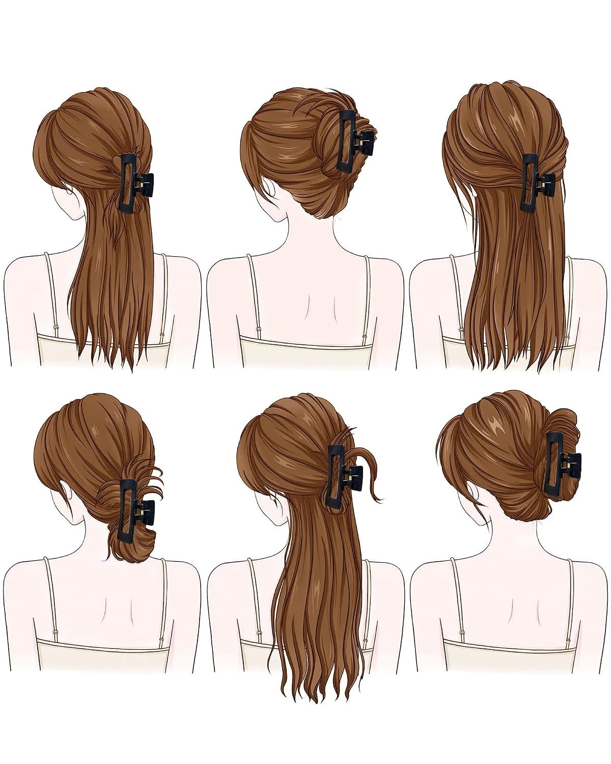 Silicone Hair Claw Clips - 4 Pack Nonslip Flexible Hair Grips for All Hair Types | Black & White
