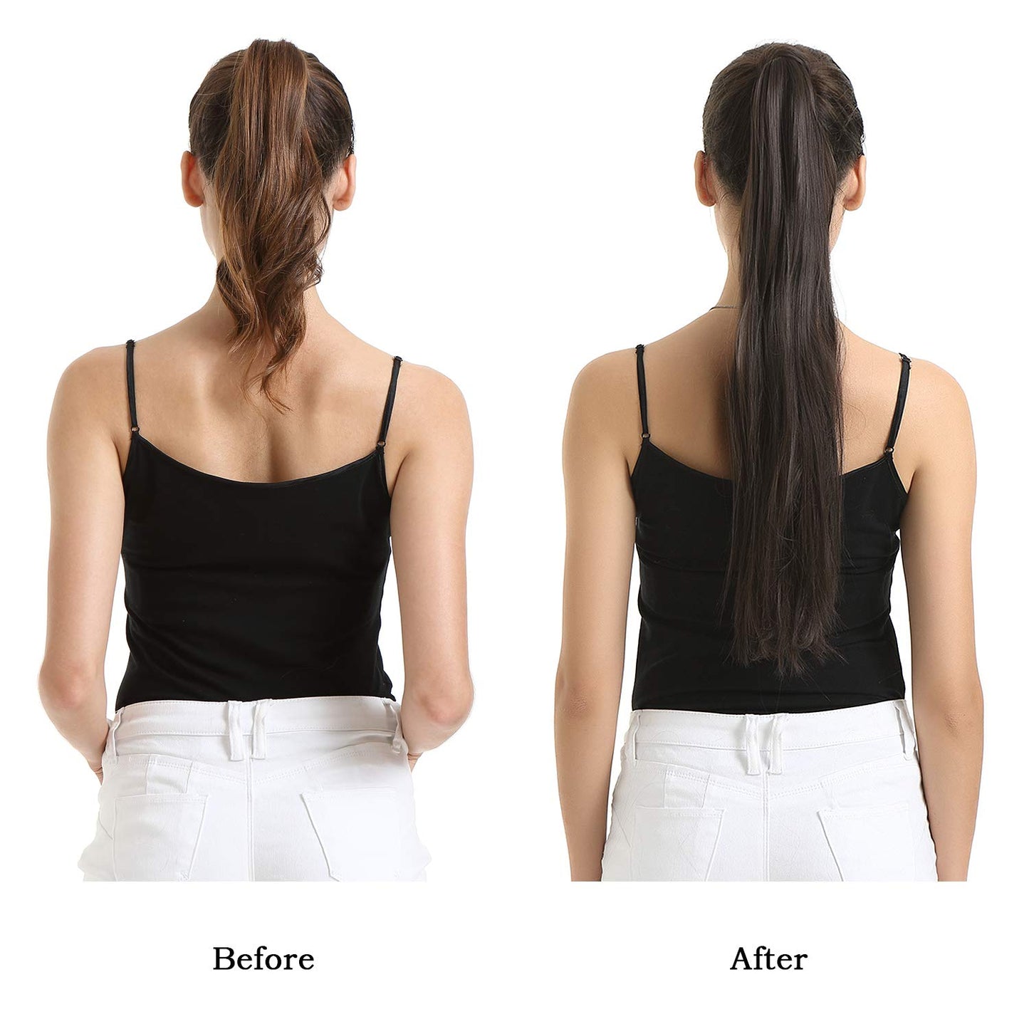Dark Brown Straight Ponytail Extension - 28 Inch Clip-In Hairpiece for Women | Synthetic Wrap Around Style