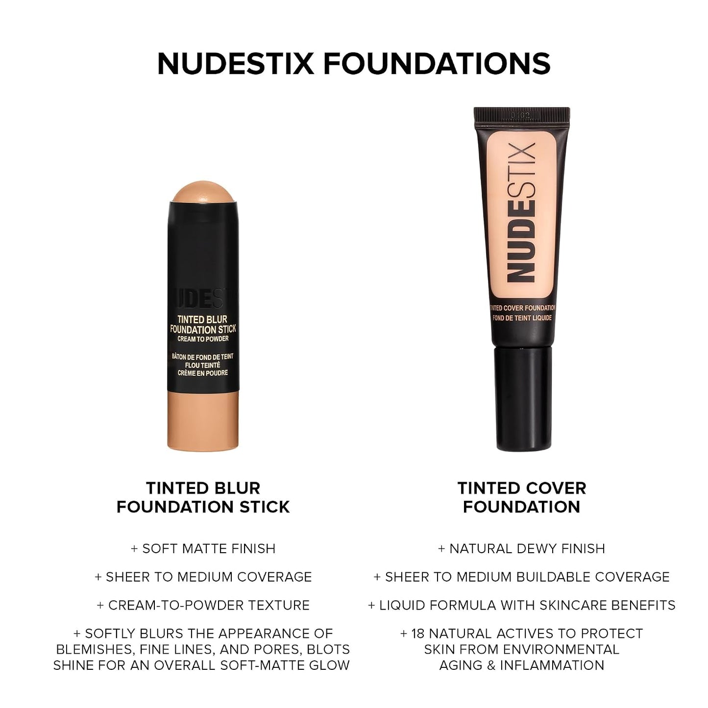 Nudestix Tinted Blur Foundation Stick - Cream-to-Powder Lightweight Makeup for Pores & Blemishes | Natural-Matte Finish