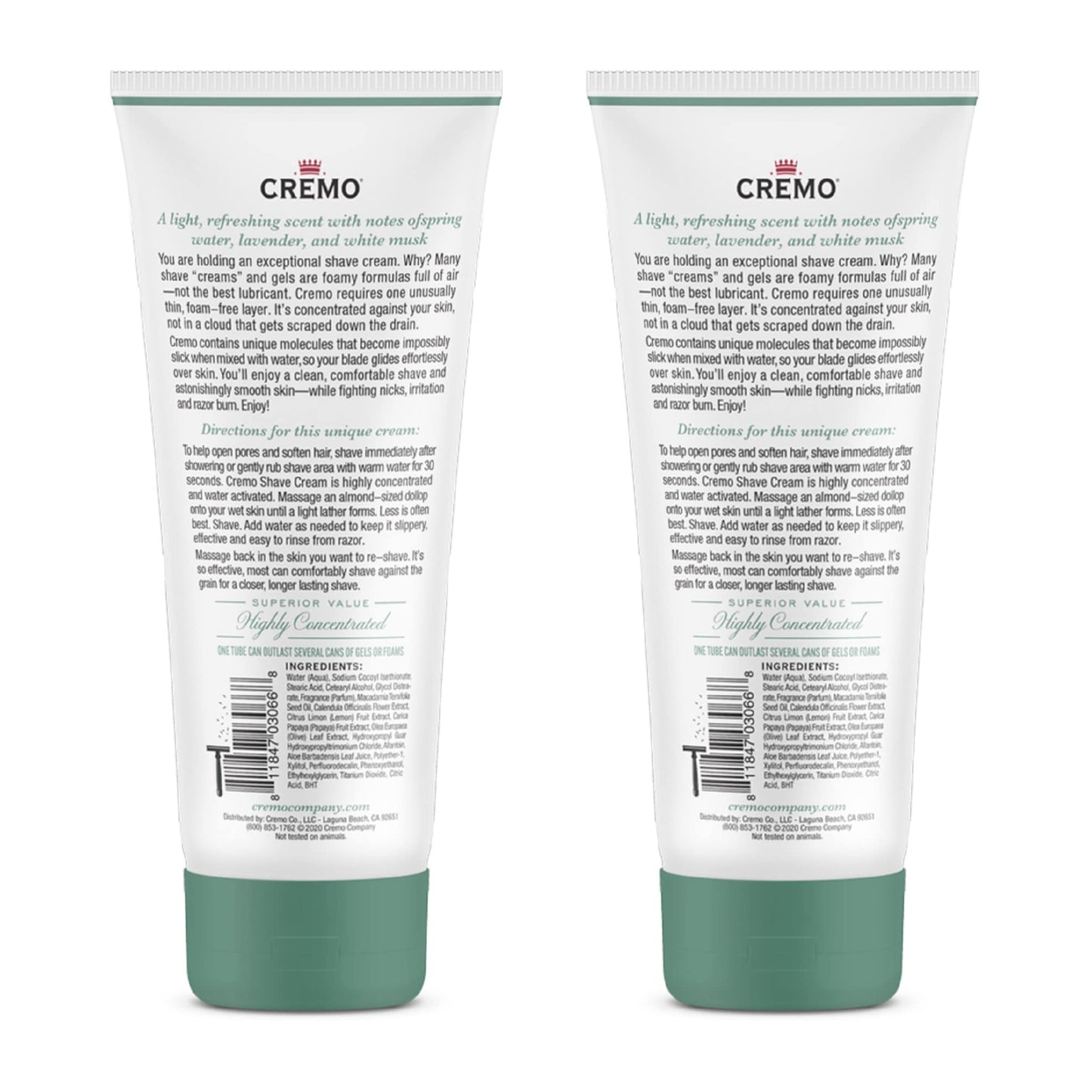 Cremo Barber Grade Silver Water & Birch Shave Cream, Astonishingly Superior Ultra-Slick Shaving Cream Fights Nicks, Cuts And Razor Burn, 6 Fl Oz (Pack of 2)