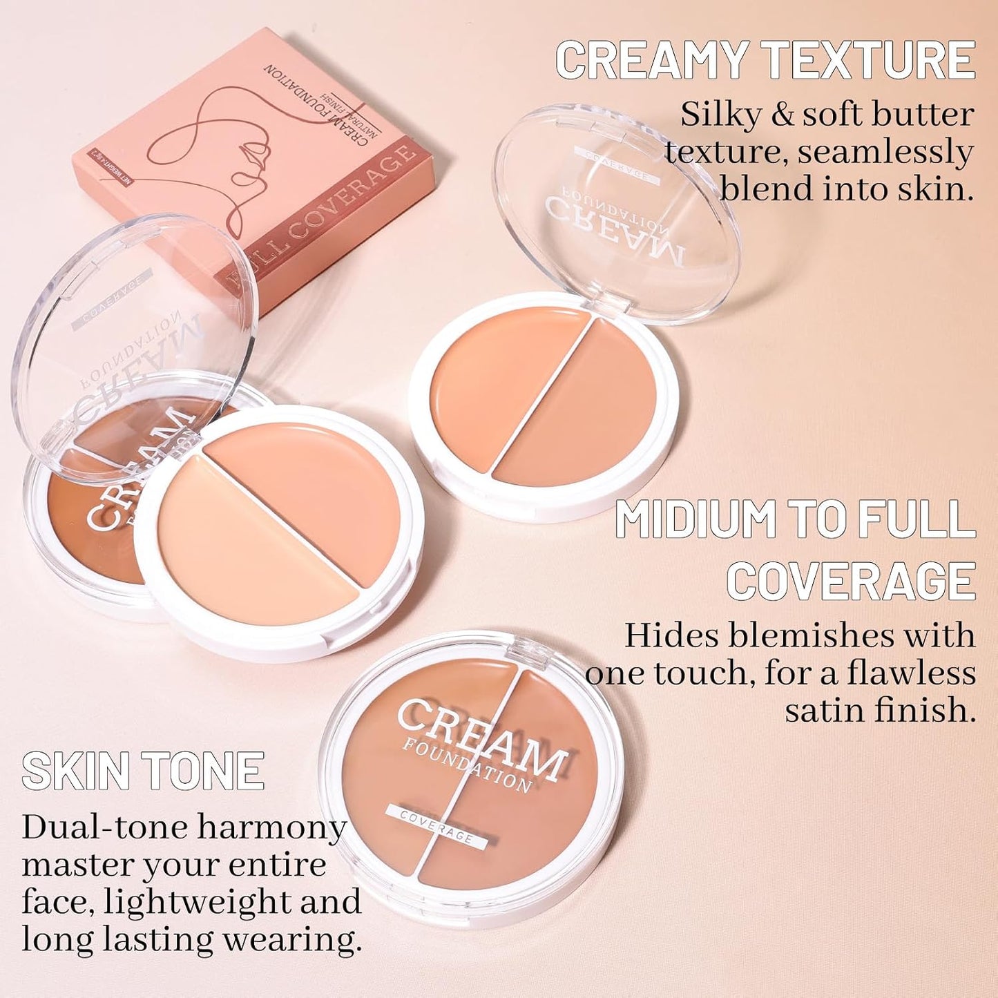 Dual-Toned Cream Foundation - Flawless Finish & Full Coverage Makeup | Waterproof, Blendable, Creamy Texture, Shade 04