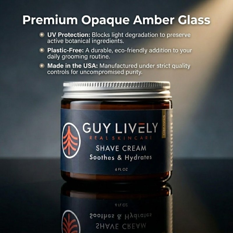 Guy Lively Men’s Natural Shaving Cream, Unscented Non‑Foaming Shaving Cream for Sensitive Skin with Organic Aloe, Shea & Cocoa Butter, Vegan Formula Reduces Razor Burn & Irritation, 6 oz, Made in USA