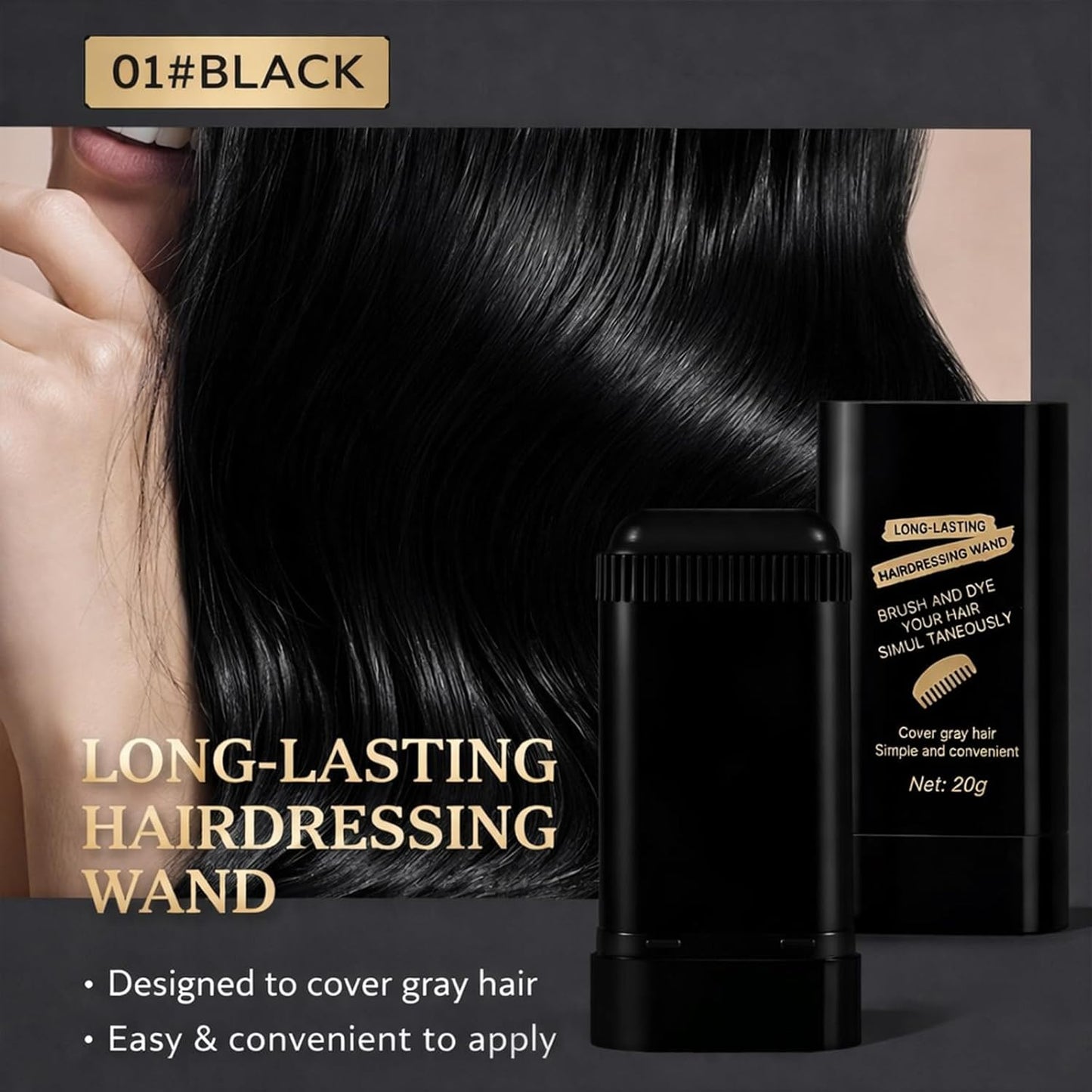 2-in-1 Hair Color Stick & Comb - Long-Lasting Waterproof Touch-Up for Men & Women | Black