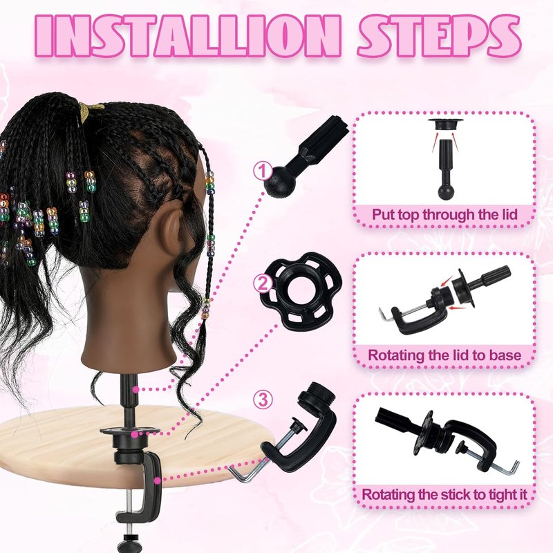 Human Hair Mannequin Head - 100% Real Hair Cosmetology Doll for Hair Styling | 16" Jet Black with Clamp Stand & Tools