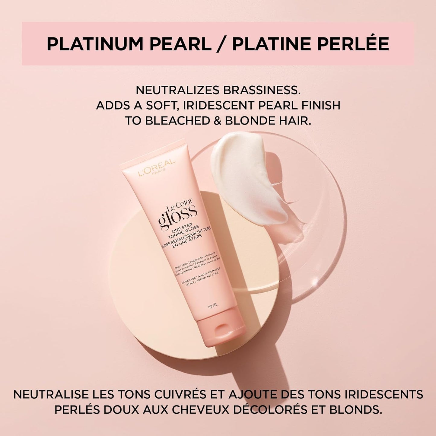 L’Oreal Paris Le Color Gloss - In-Shower Toning Hair Gloss for Bleached Hair | Neutralizes Brass, Conditions & Boosts Shine, Platinum Pearl, 4 Oz