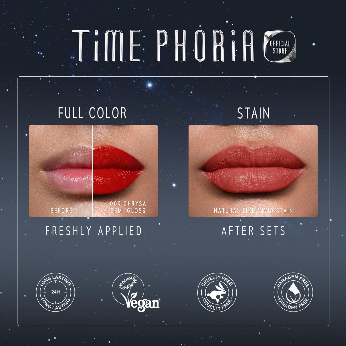 TIMEPHORIA Aion Superstain Lip Stain Tattoo Ink, Long Lasting Semi-gloss Finish, Full Coverage Lip Tint with High Pigments, Hydrating Watery Gel Deep Tomato Red Lip Color for Vibrant Stain 009 Chrysa
