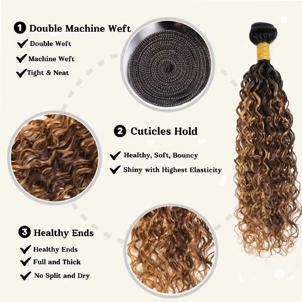 22 24 26 inch P427 Human Hair Bundles Ombre Highlight Bundle Water Wave Human Hair 3 Bundles #27 and #4 Wet and Wavy Bundle